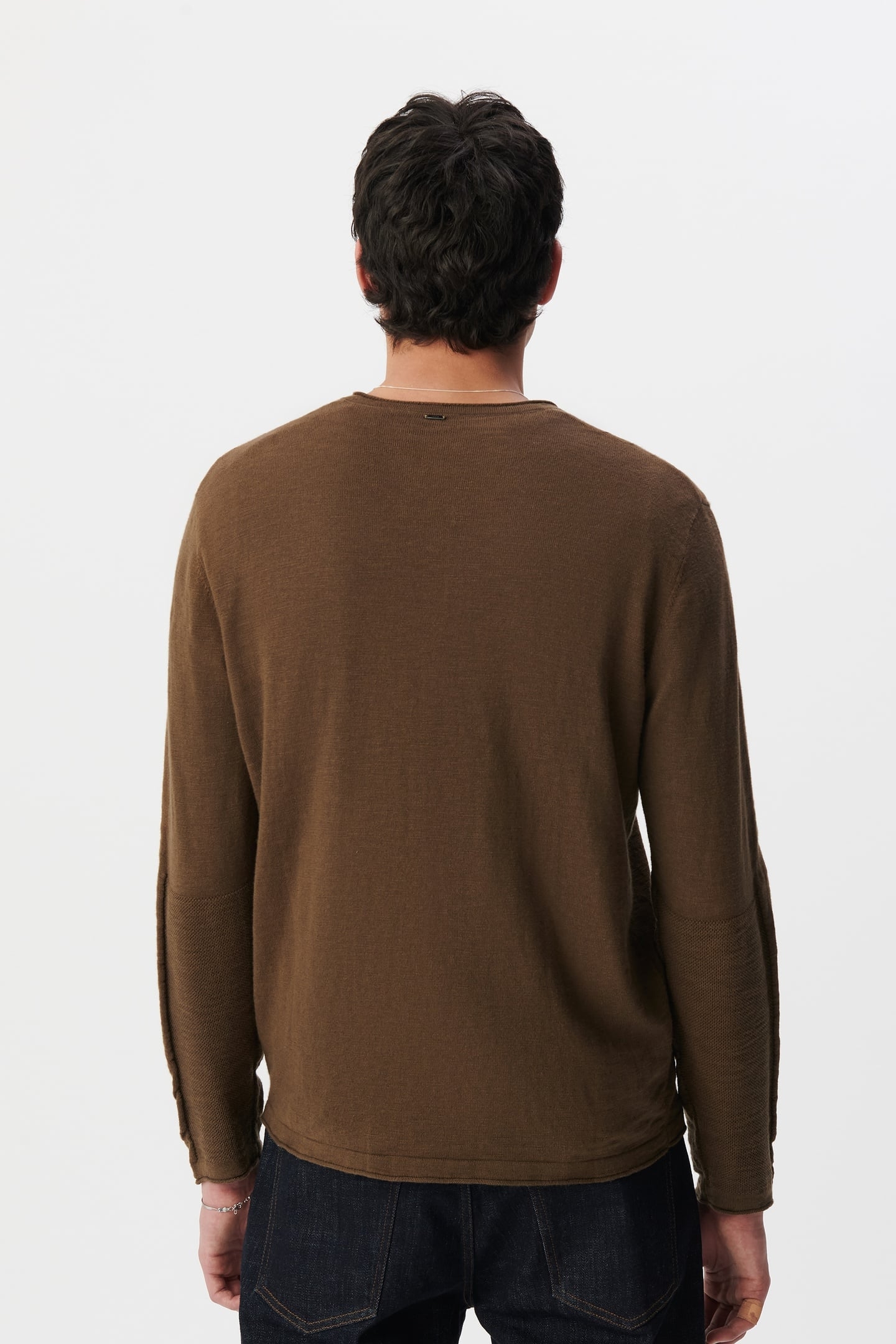 KHAKI ORGANIC COTTON FINE KNIT BUTTON-NECK SWEATER 3