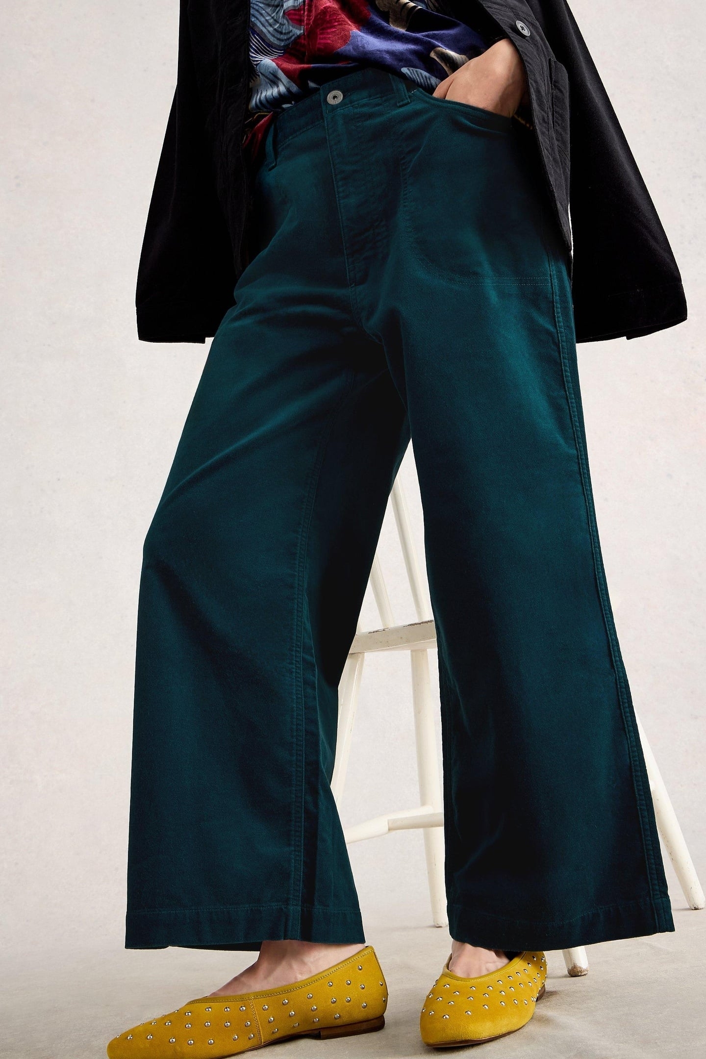 TIA VELVET WIDE LEG CROP DARK TEAL 2