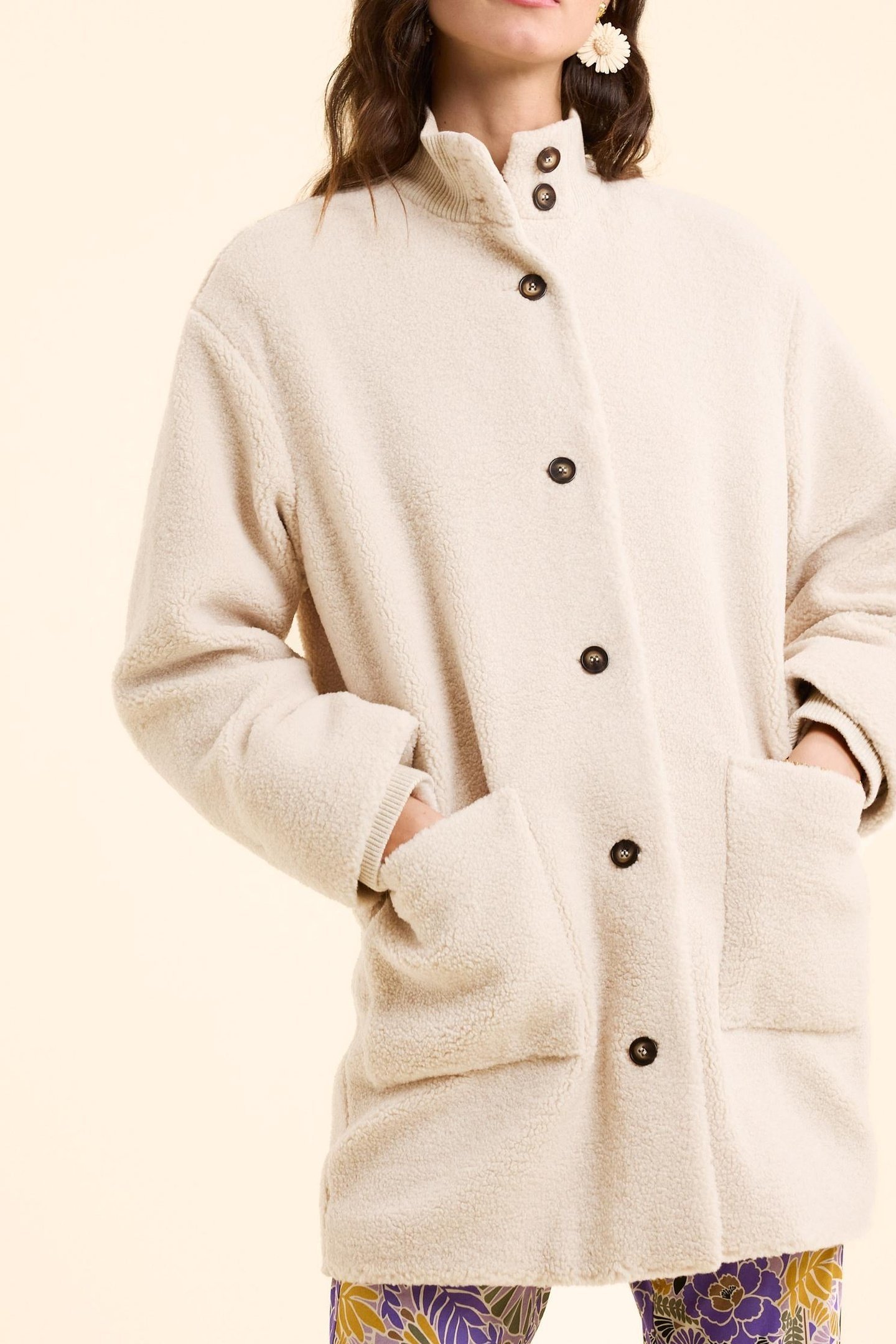 ECRU SHERPA STAND-UP COLLAR COAT ECRU 1