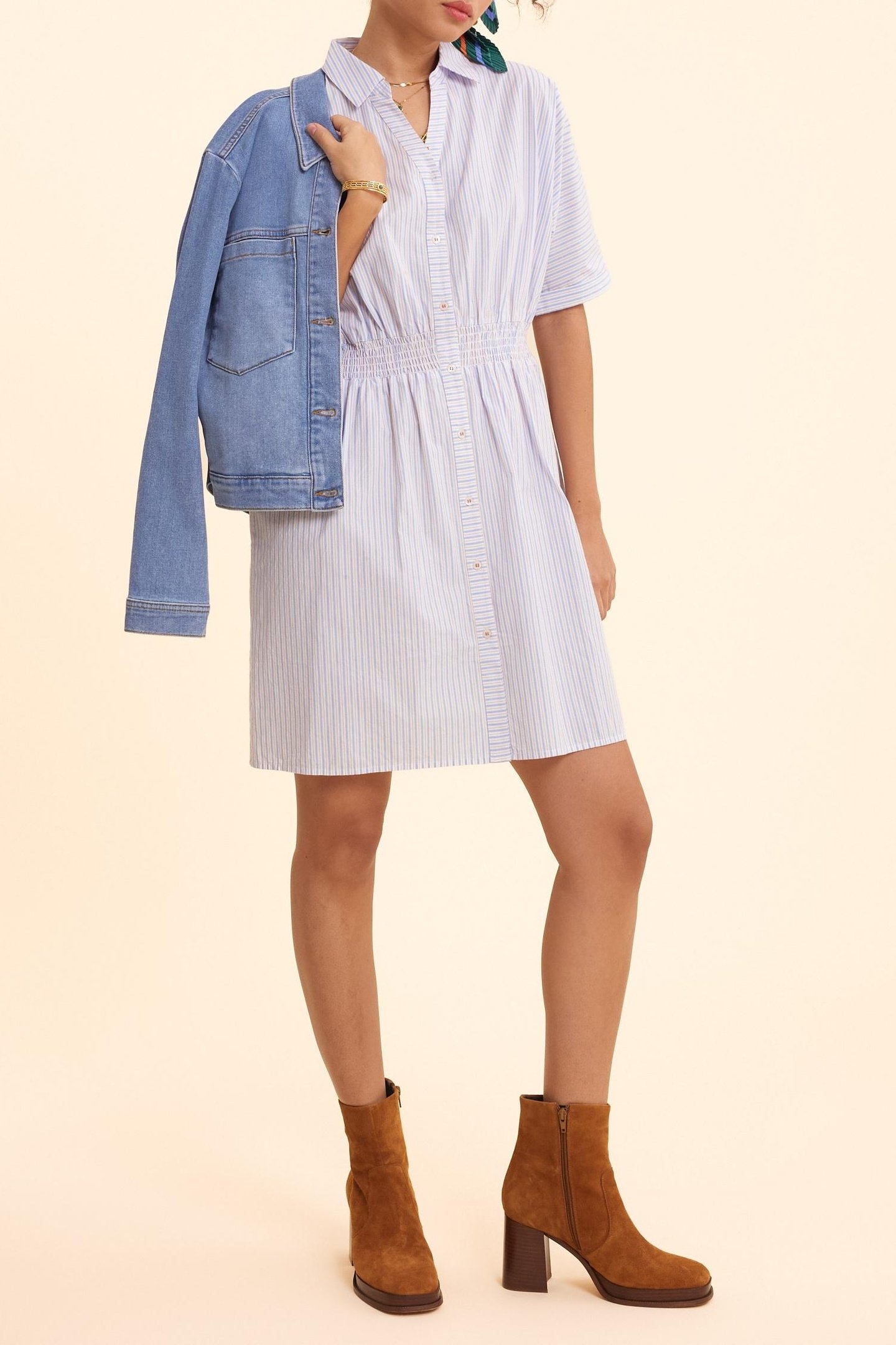 WHITE STRIPED CROPPED SHIRT DRESS OFF-WHITE 3