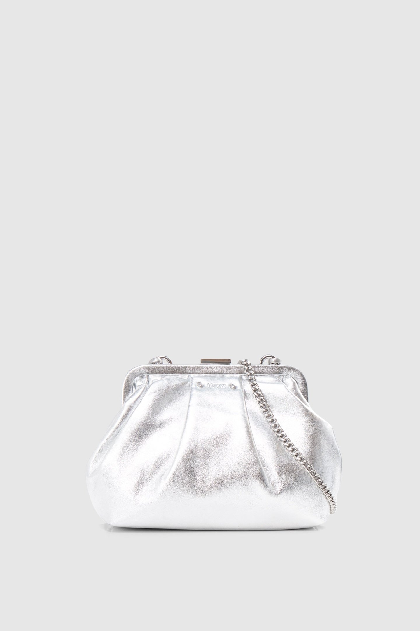 METALLIC SILVER LEATHER POUCH BAG 1