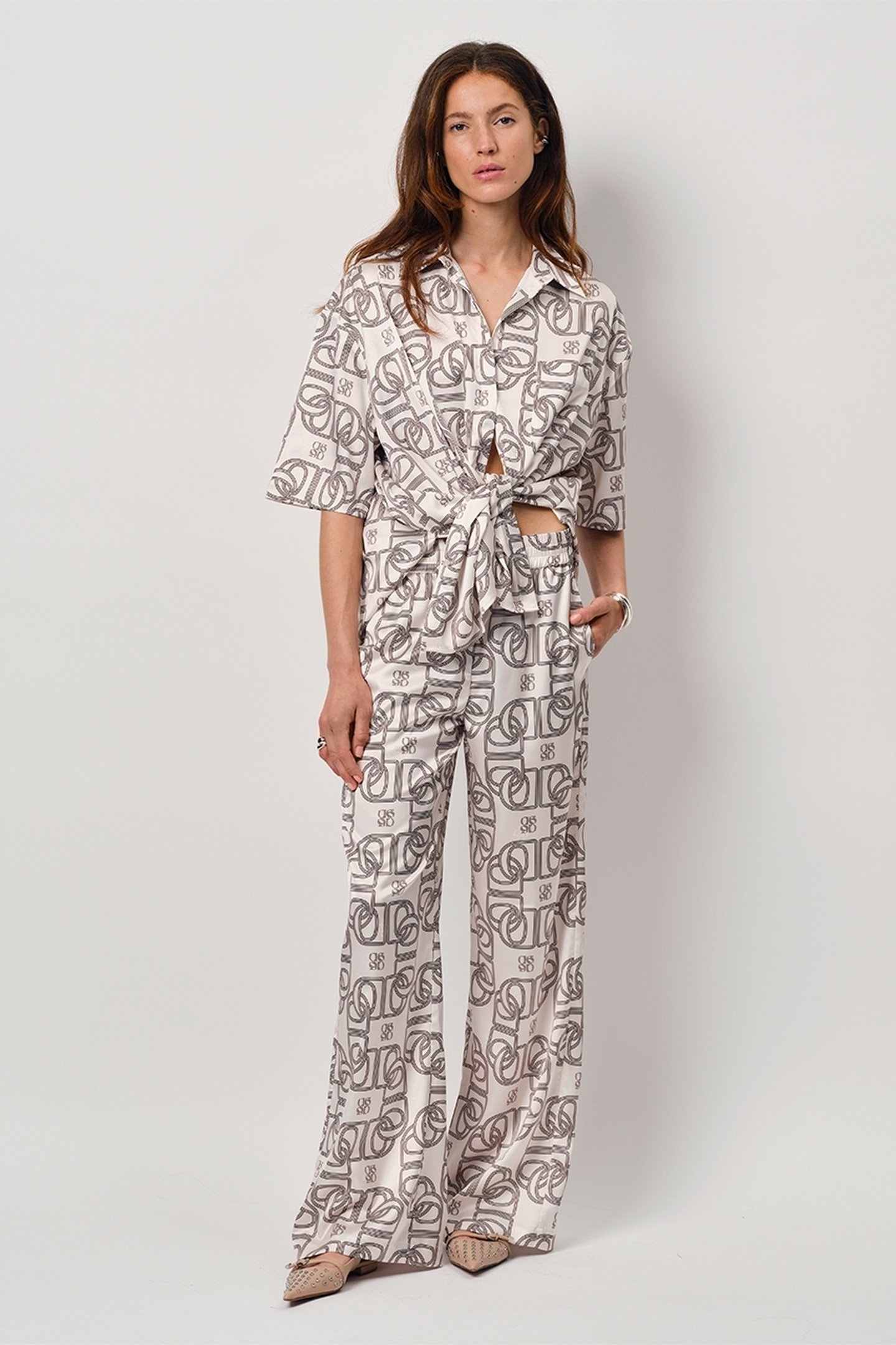 TEO LOGO PRINTED WIDE LEG PANTS BUTTER CREAM 1