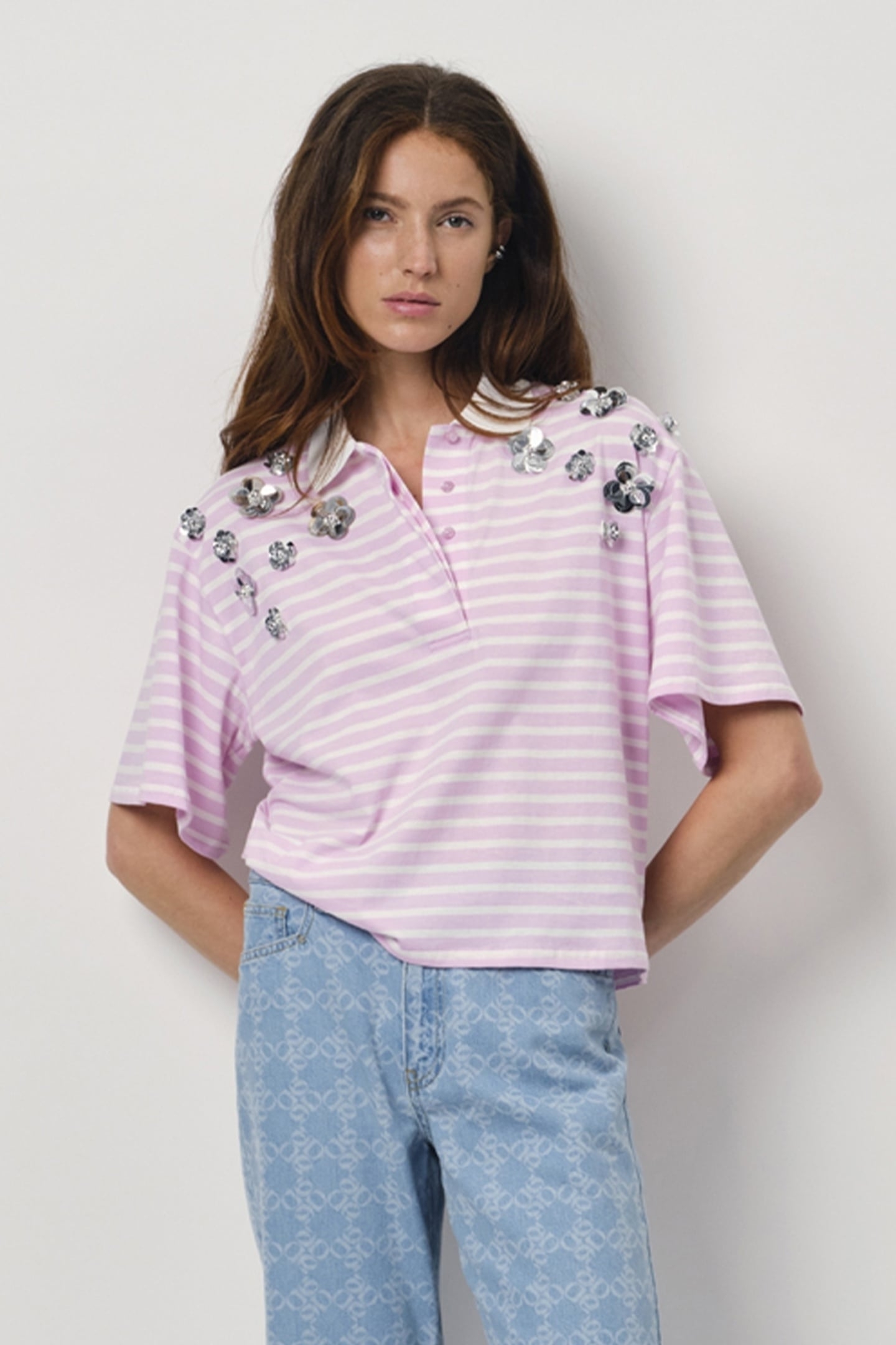 TITAN EMBELLISHED POLO SHIRT PINK SORBET 3