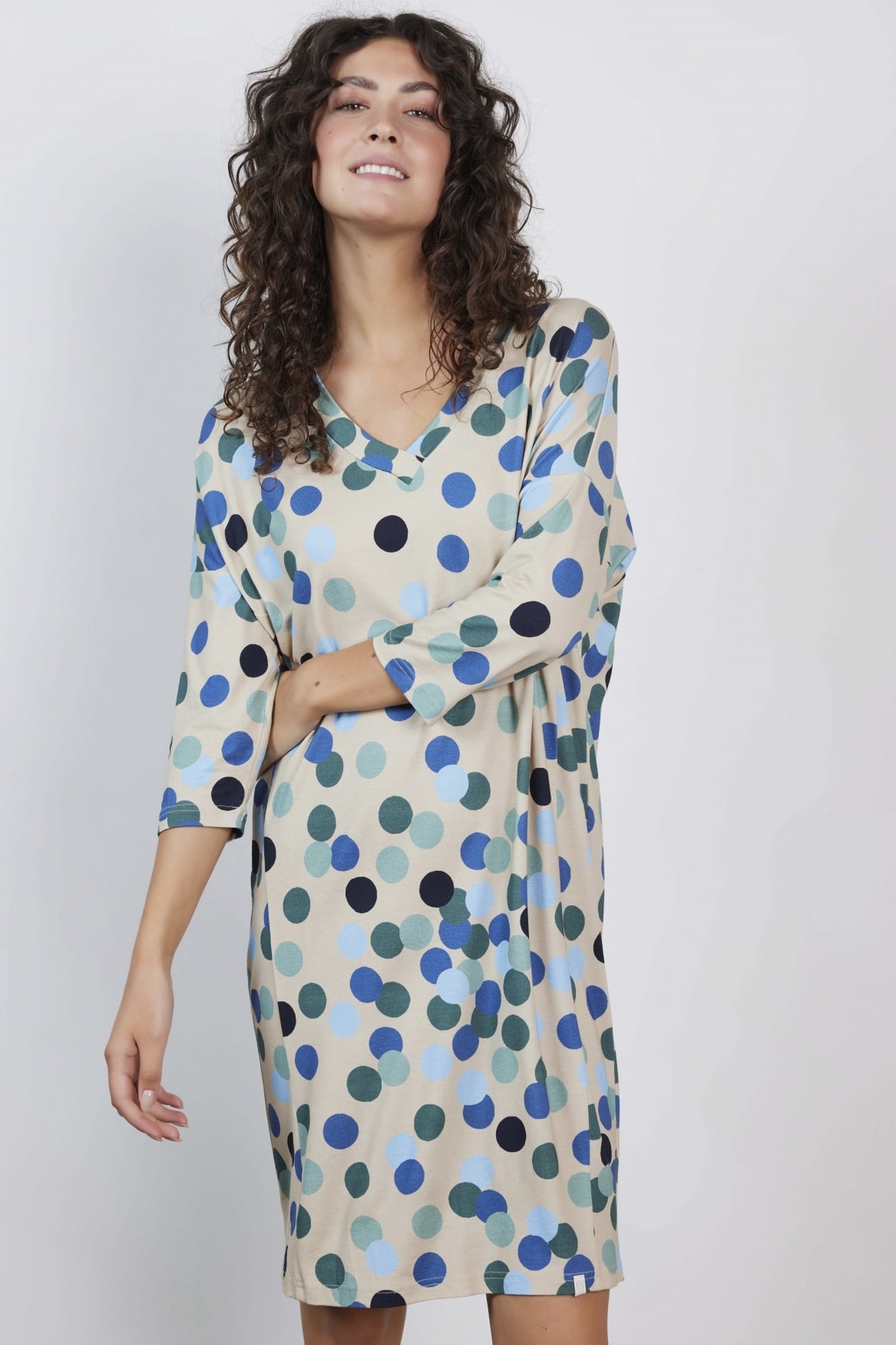 LOOSE DRESS FANCY FEATHER GREY FUJI PRINT 3