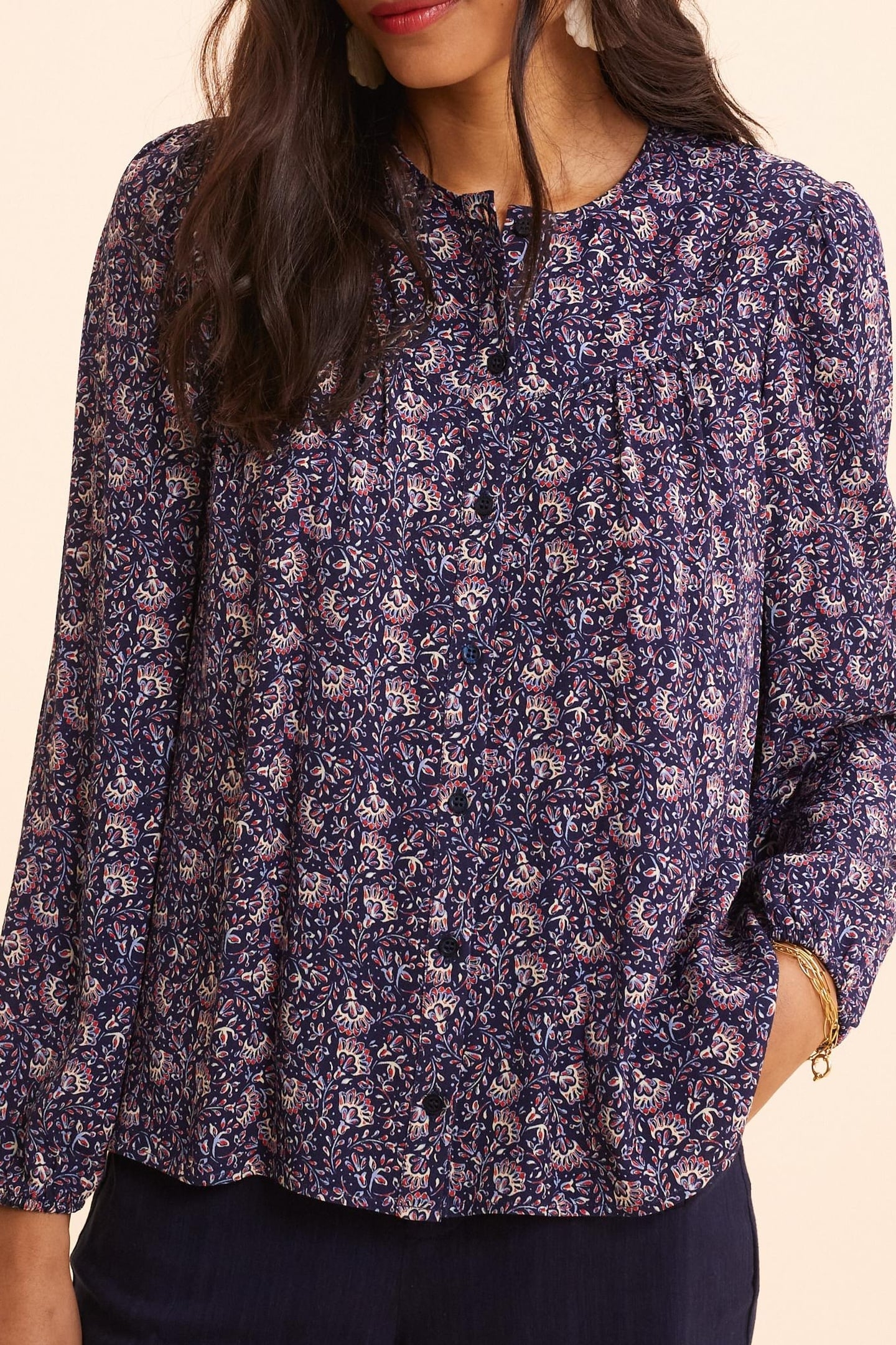 NAVY BLOUSE WITH ROCK FLORAL PRINT MARINE 1