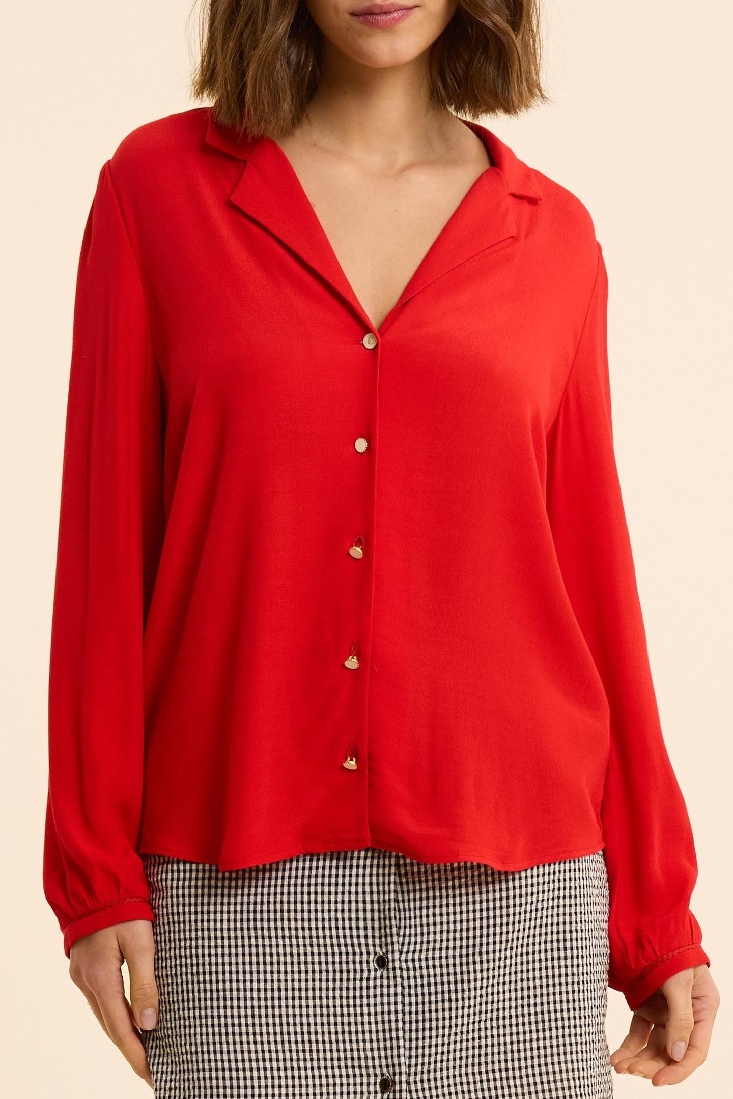RED FLOWING SHIRT WITH BRAID DETAIL CARMINE RED 1