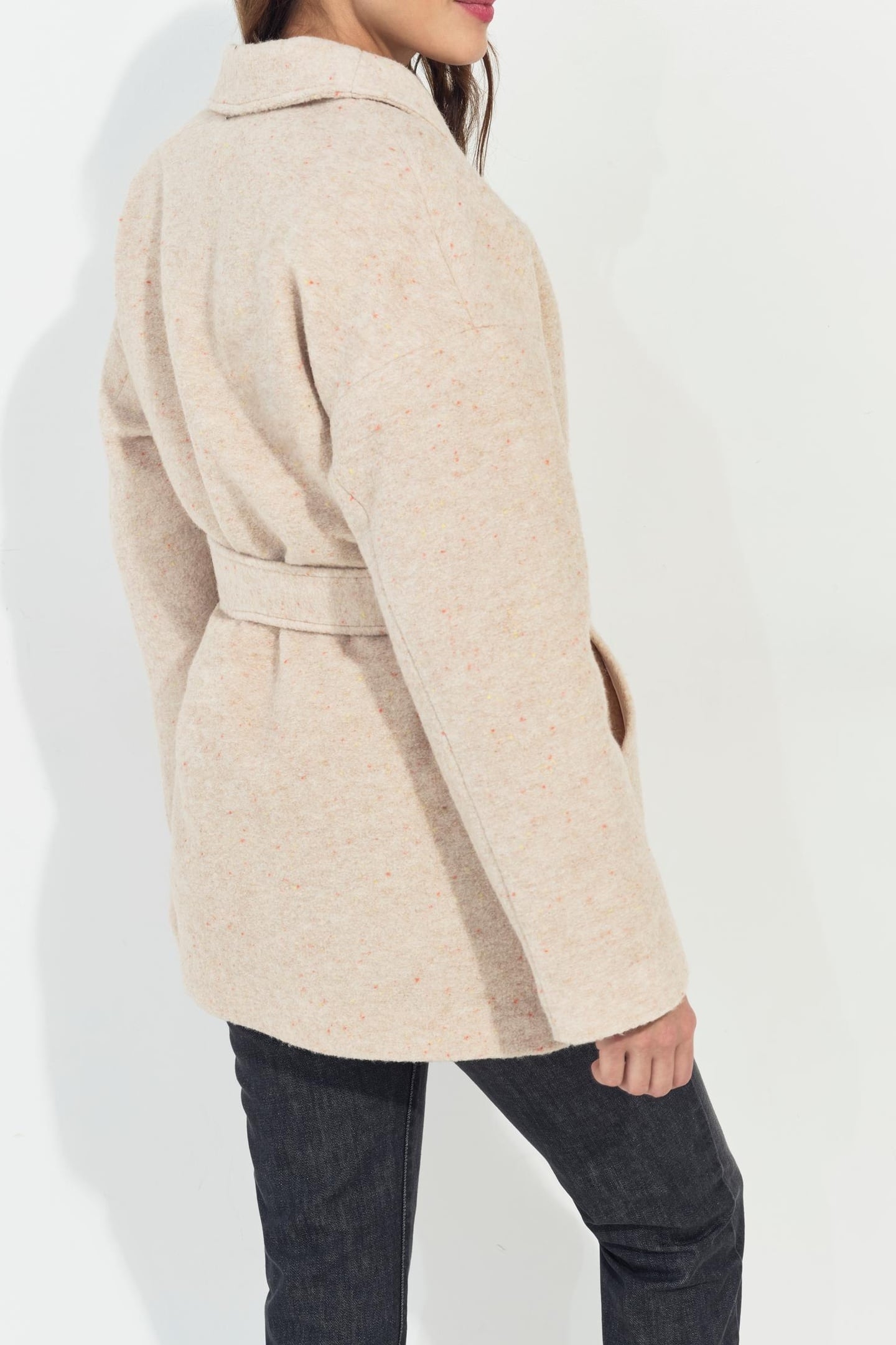 DIAZ - SHORT IVORY COAT WITH FANCY MOTTLED WOOL, BATHROBE ST 4