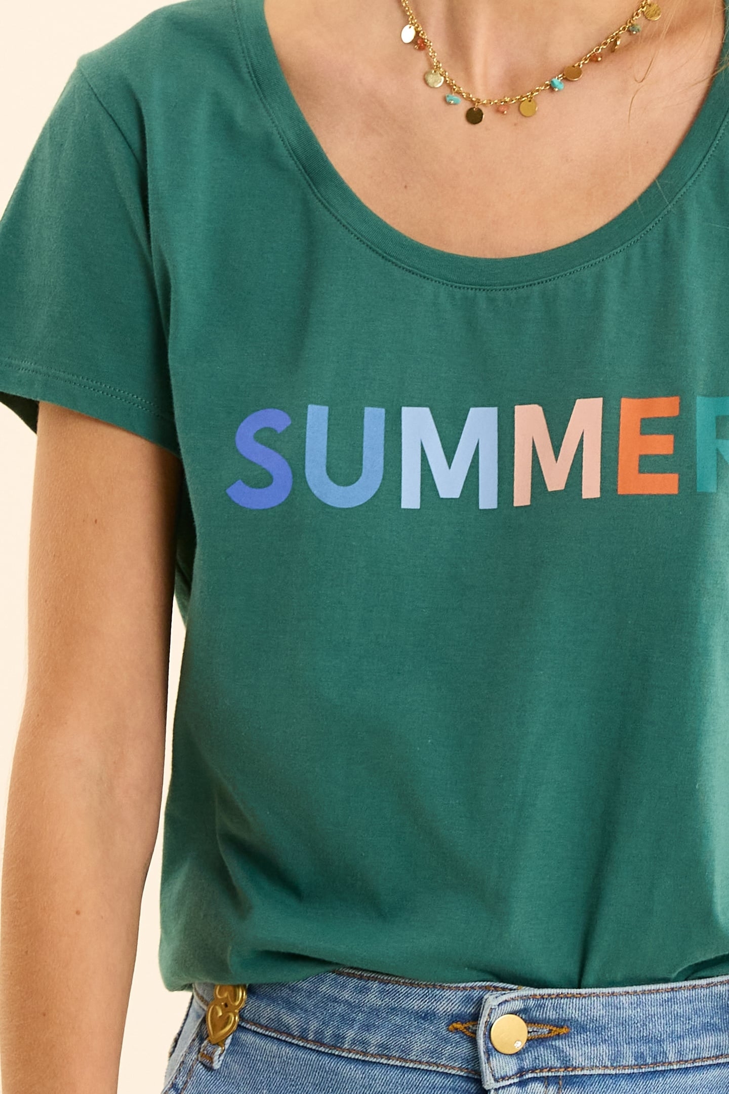 GREEN SHORT-SLEEVED T-SHIRT, COLOURED SLOGAN GREEN 3