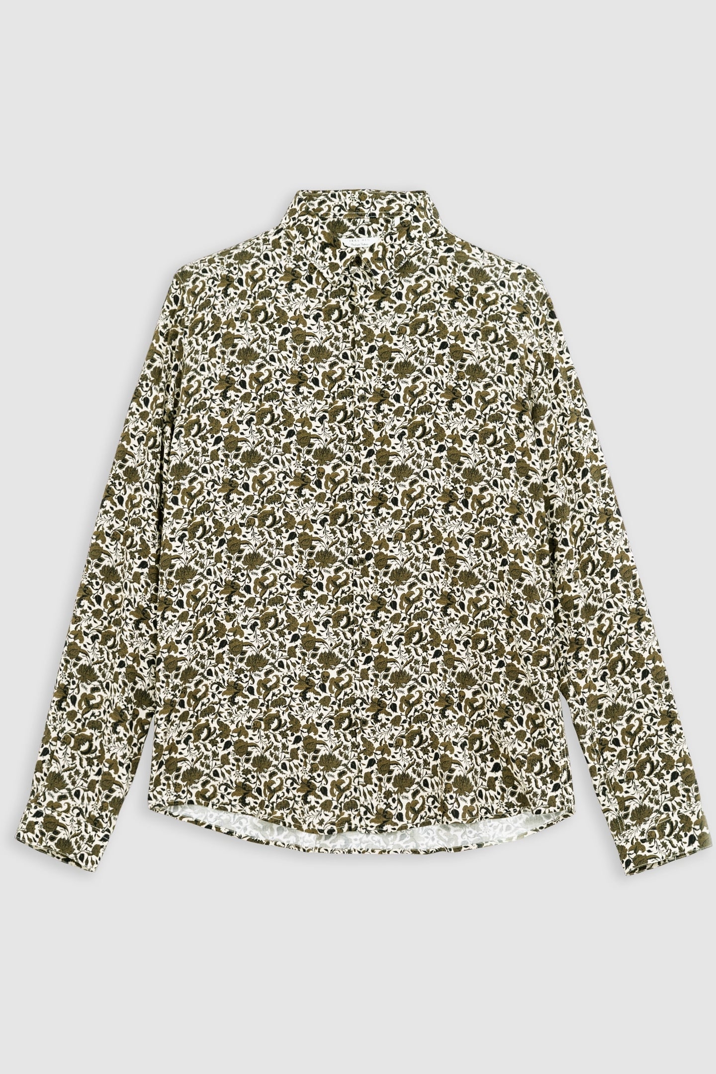 KHAKI SLIM SHIRT WITH FLORAL SKULL PRINT 4