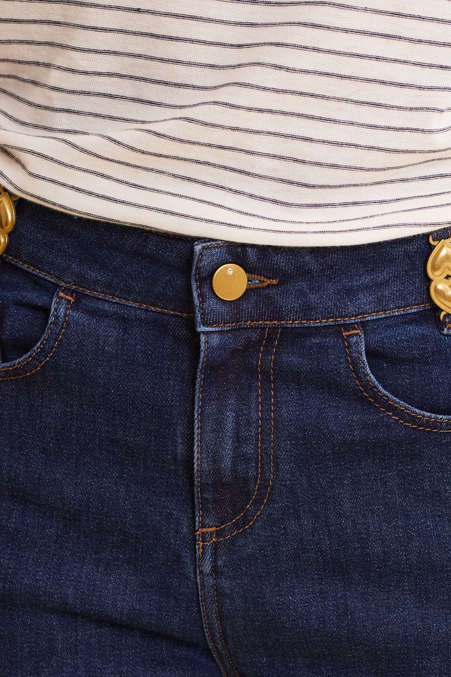 BLUE STRAIGHT JEANS WITH METAL DOUBLE HEART LOOPS DARK BLUE 6