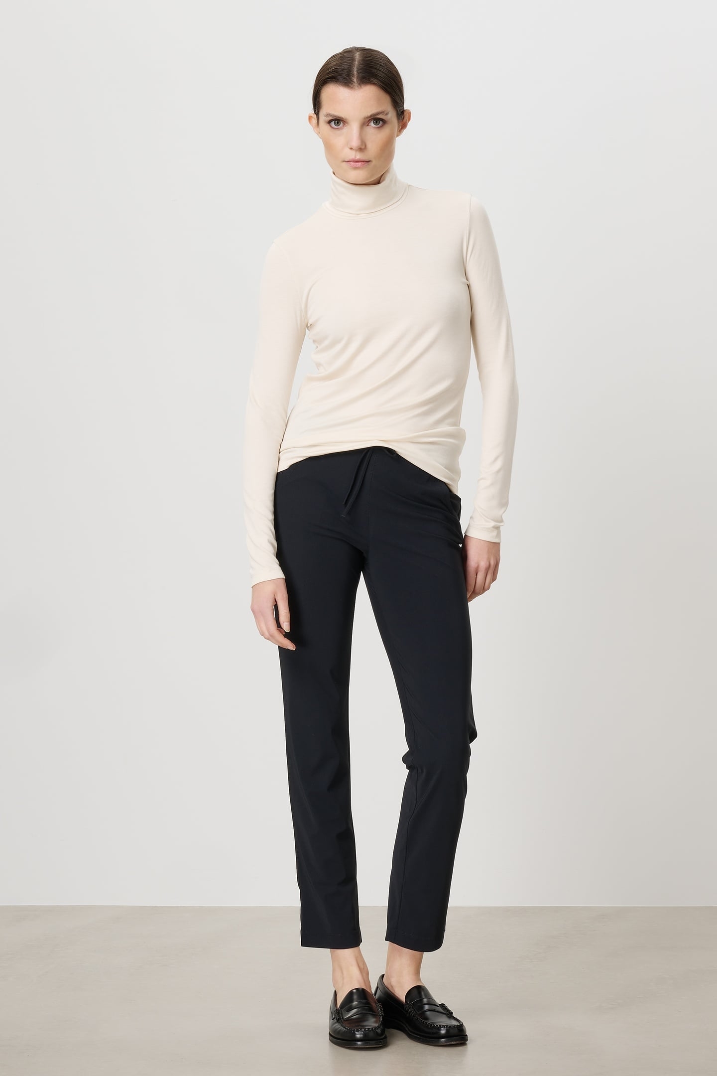 TENCEL ROLL NECK TOP LATTE 1