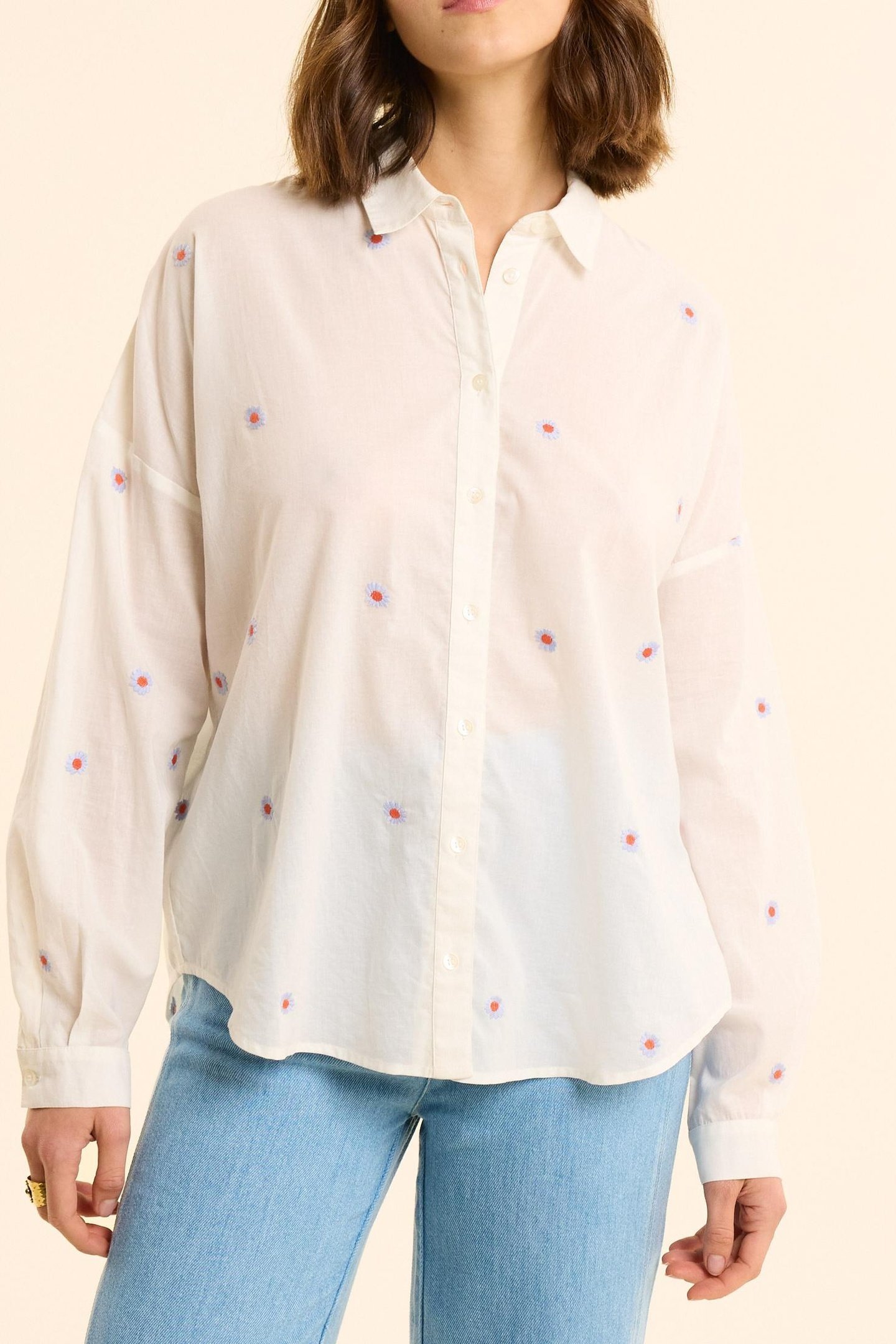 WHITE SHIRT WITH FLOWER EMBROIDERY OFF-WHITE 1