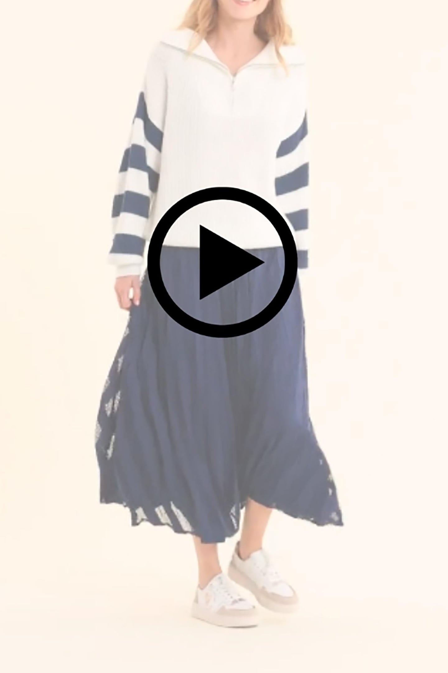 LONG INDIGO PLEATED SKIRT WITH OPENWORK STRIPES INDIGO 2