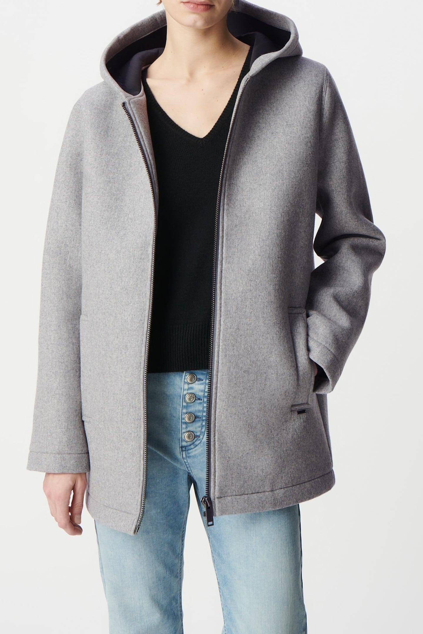 GREY WOOL FLANNEL HOODED COAT 3