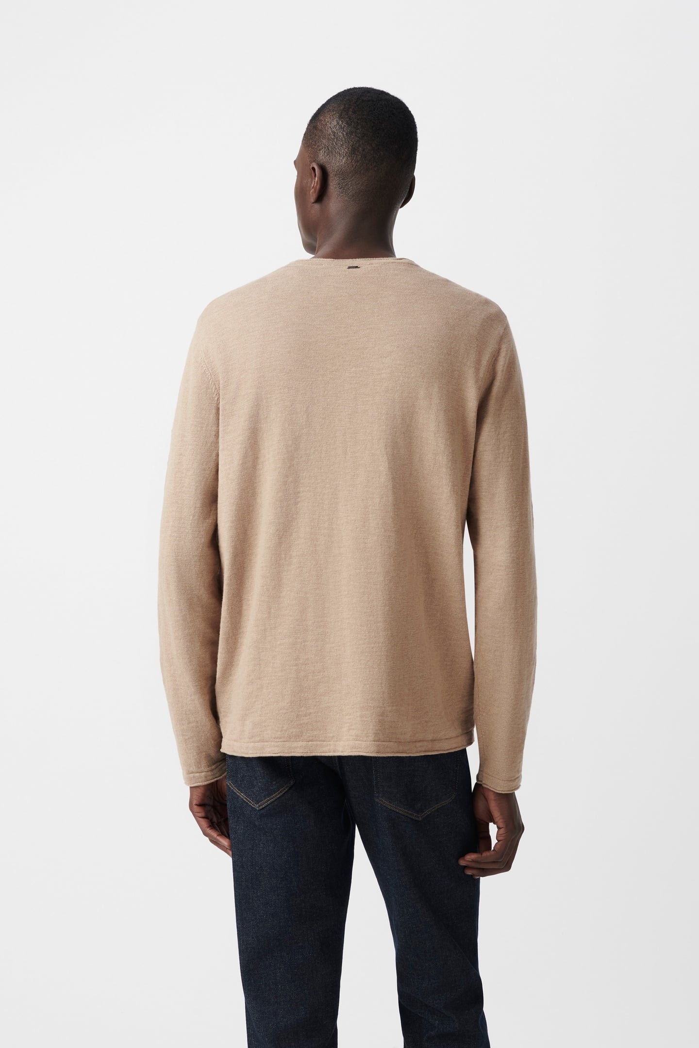 BEIGE SLUB KNIT SWEATER WITH ROLLED COLLAR 3
