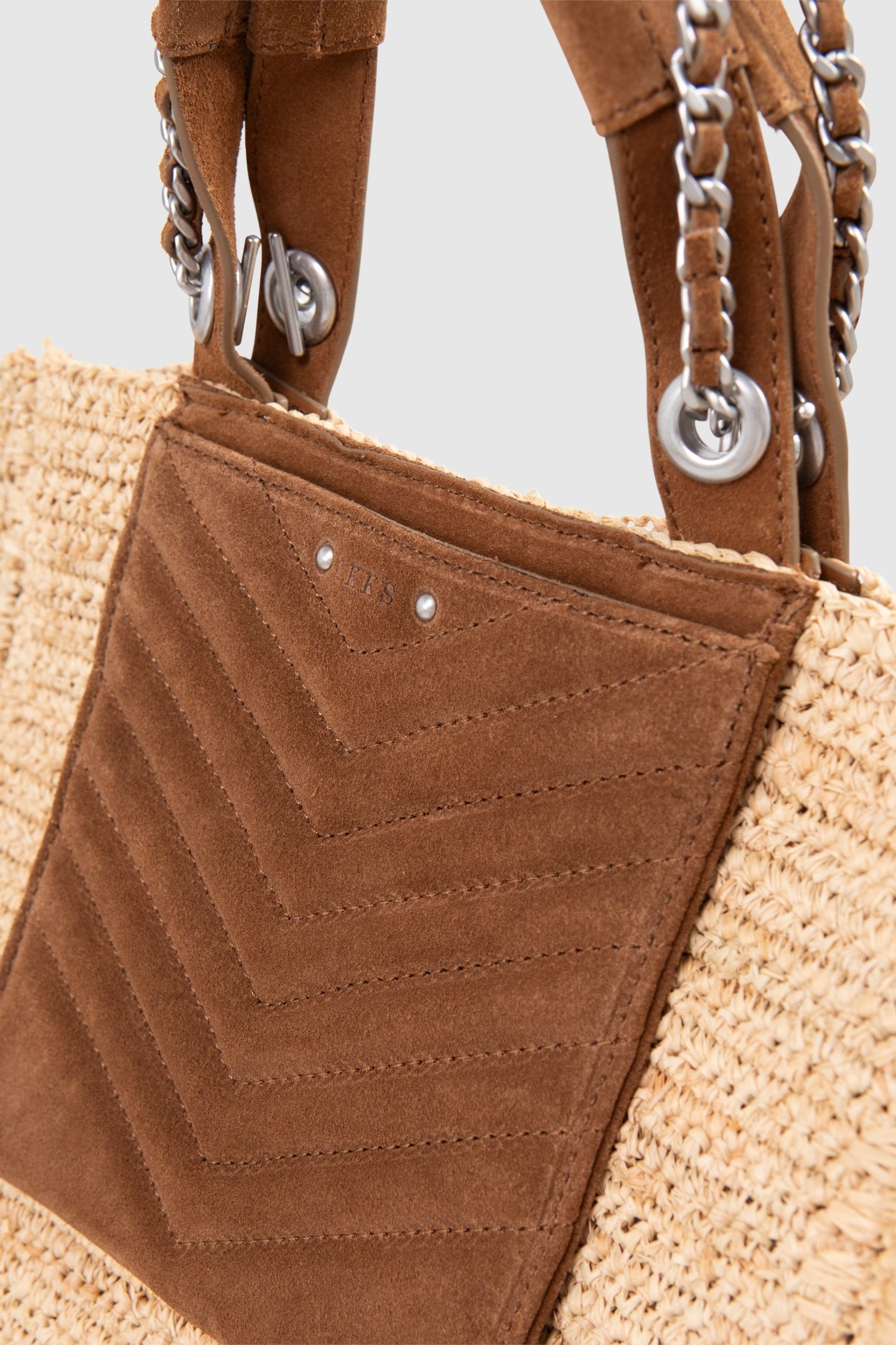 BEIGE RAFFIA & QUILTED LEATHER 1440 TOTE BAG 5