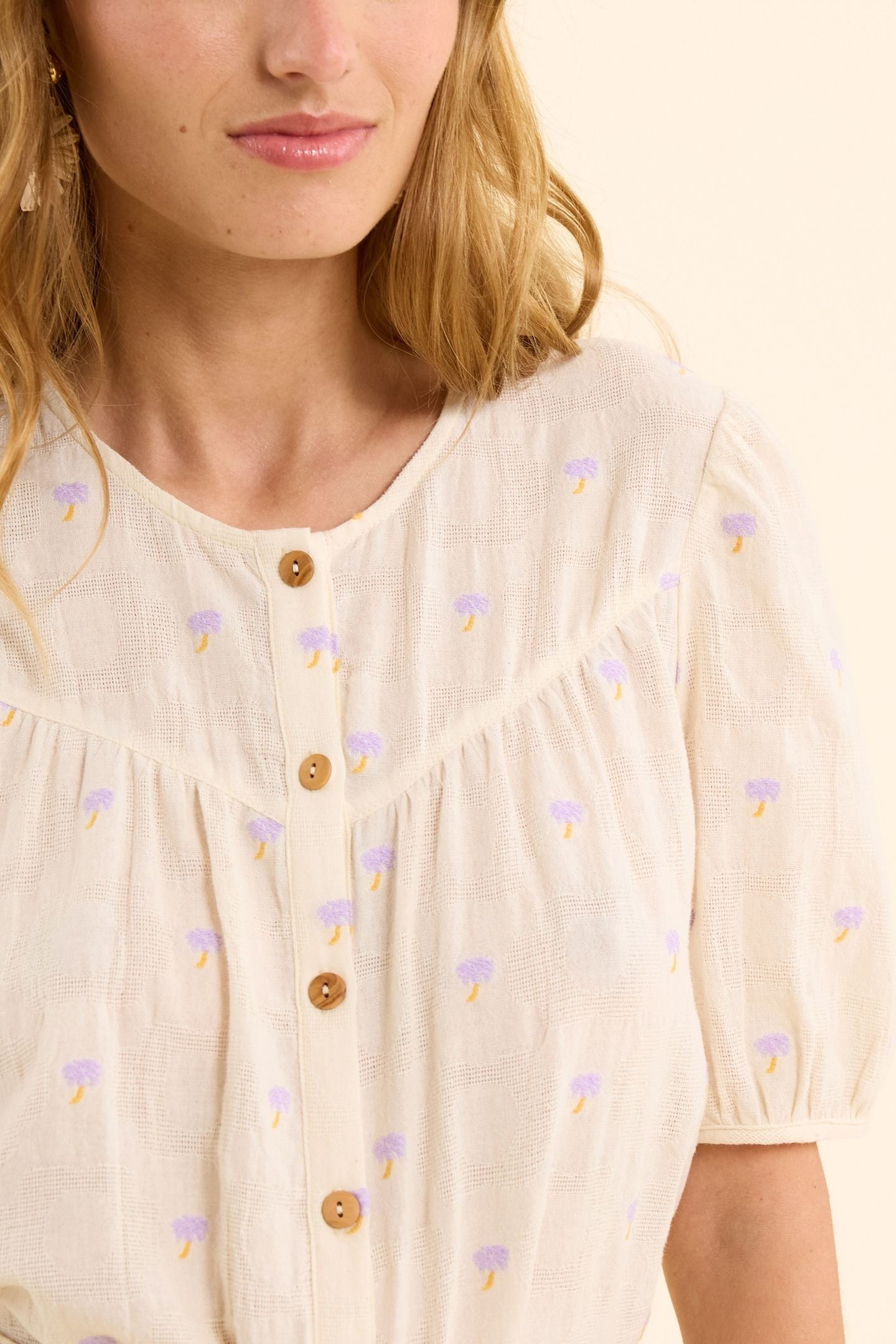 ECRU JACQUARD T-SHIRT WITH PALM TREE EMBROIDERY ECRU 6