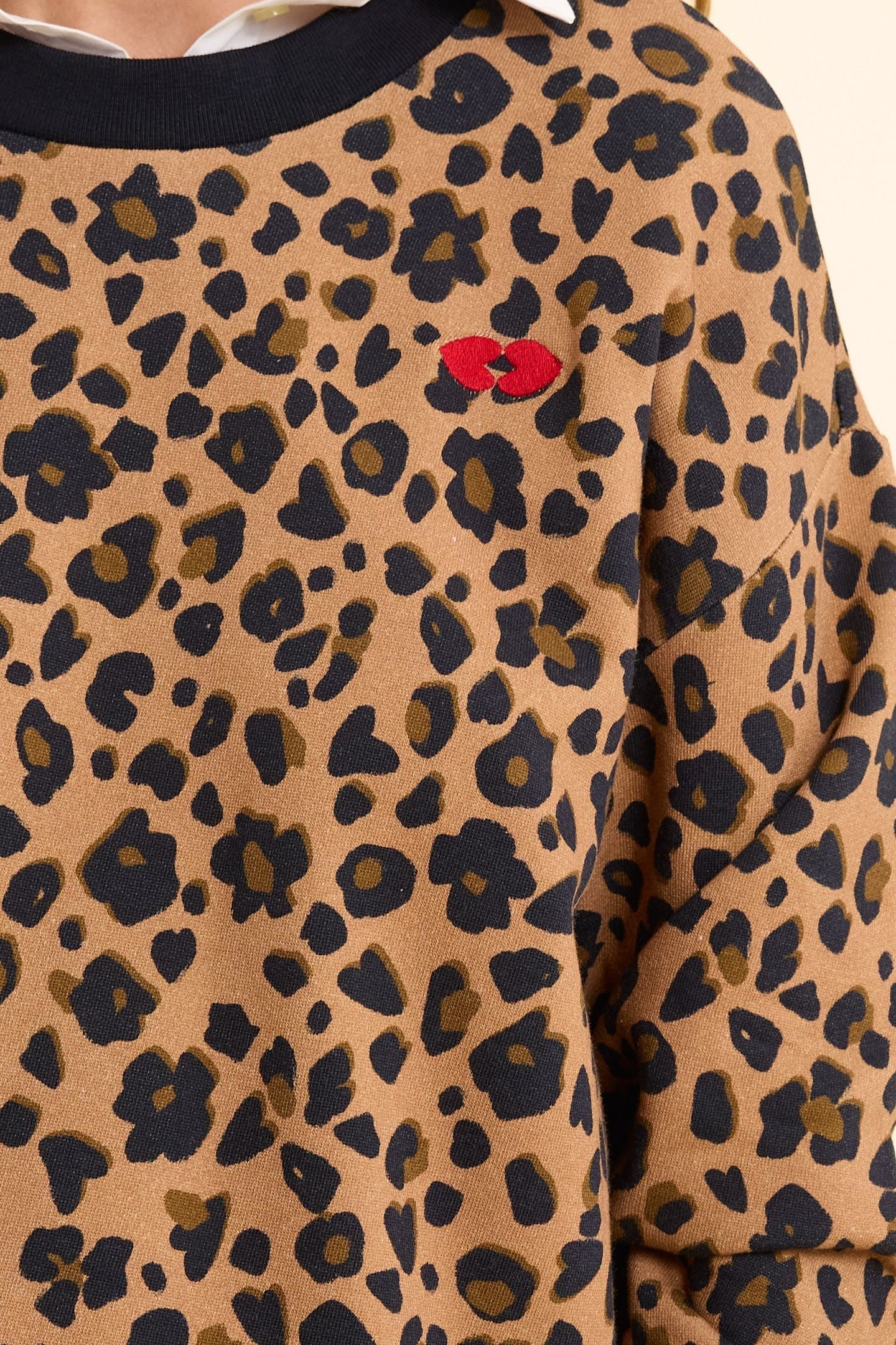 LEOPARD SWEATSHIRT WITH HEART EMBROIDERY CAMEL 6