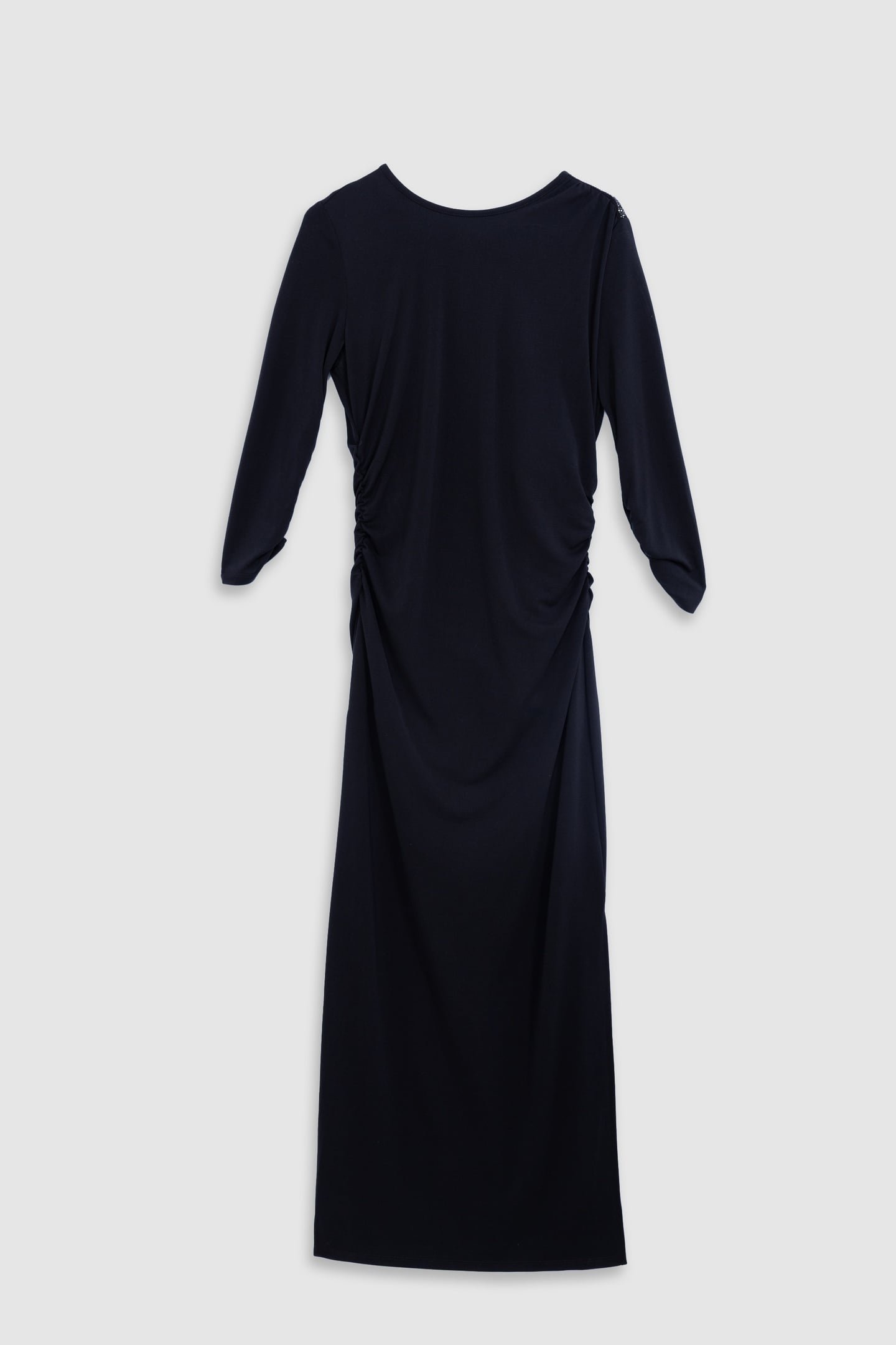 GATHERED BLACK EVENING DRESS WITH RHINESTONE SHOULDERS 4