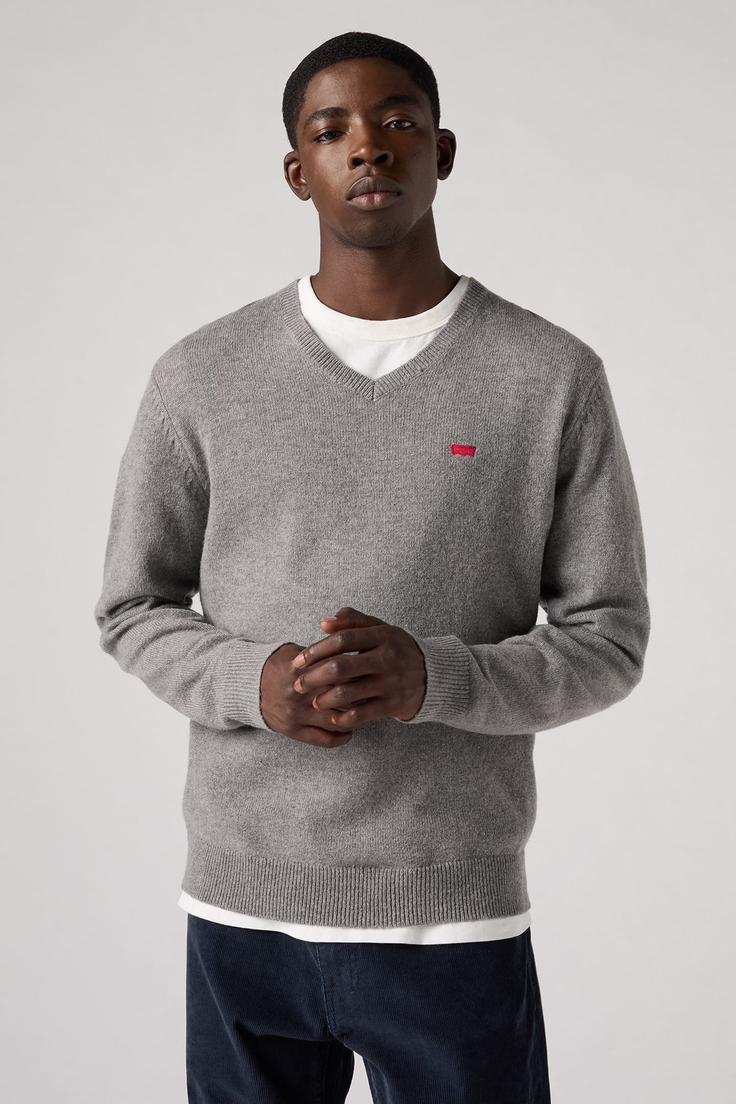 V NECK HM SWEATER MID TONE GREY HEATHER 3