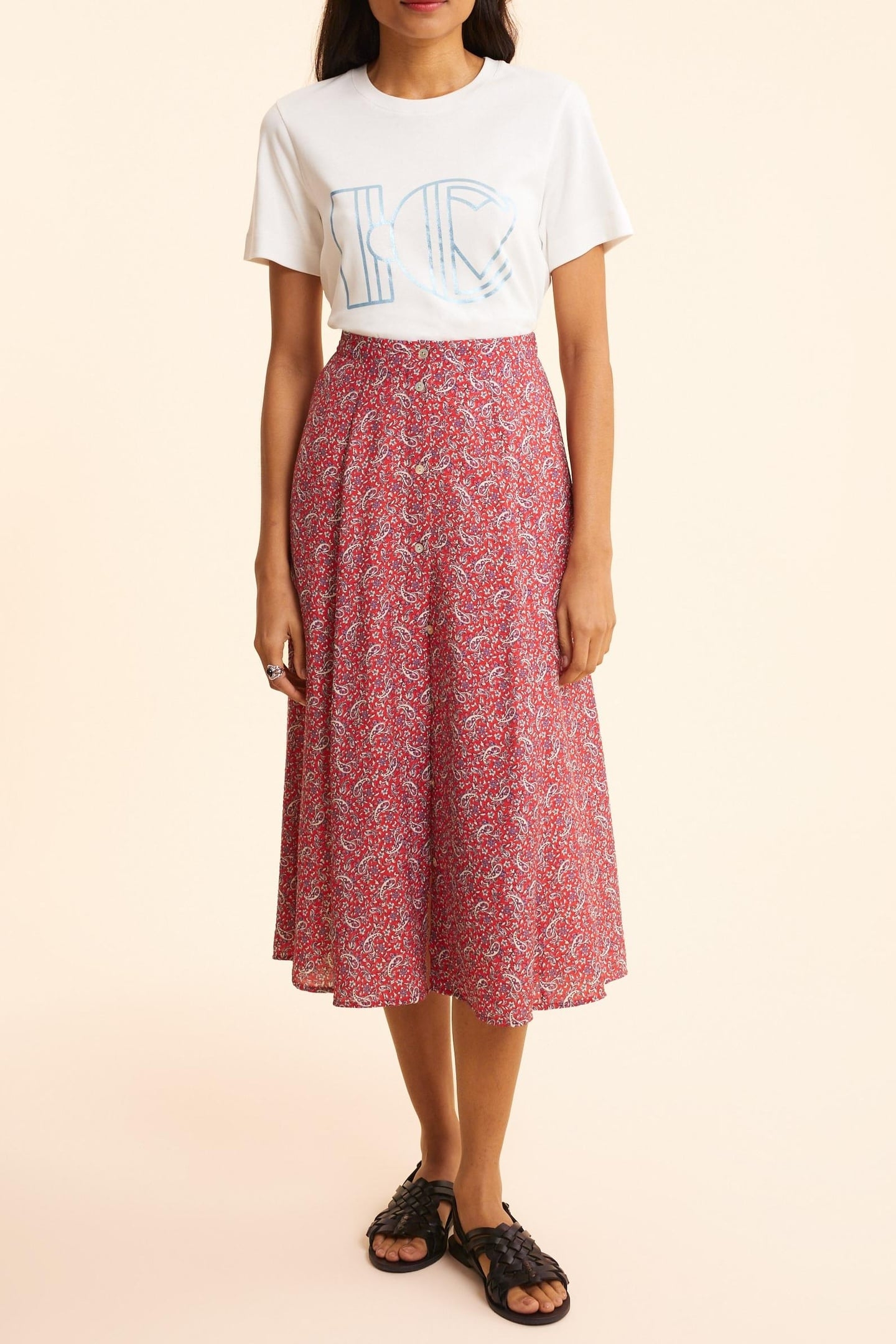 RED PAISLEY PRINT MIDI SKIRT CARMINE RED 2