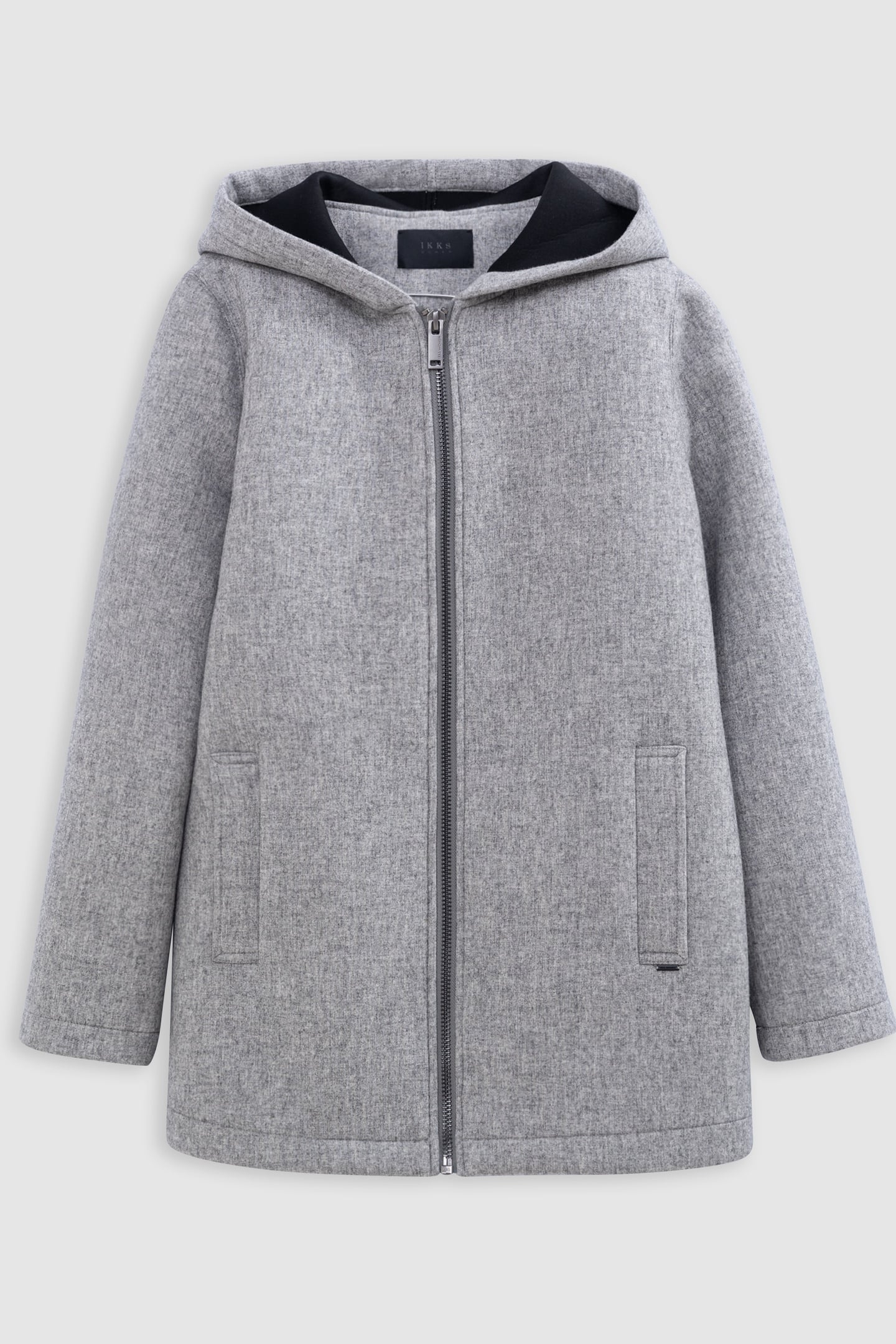GREY WOOL FLANNEL HOODED COAT 6