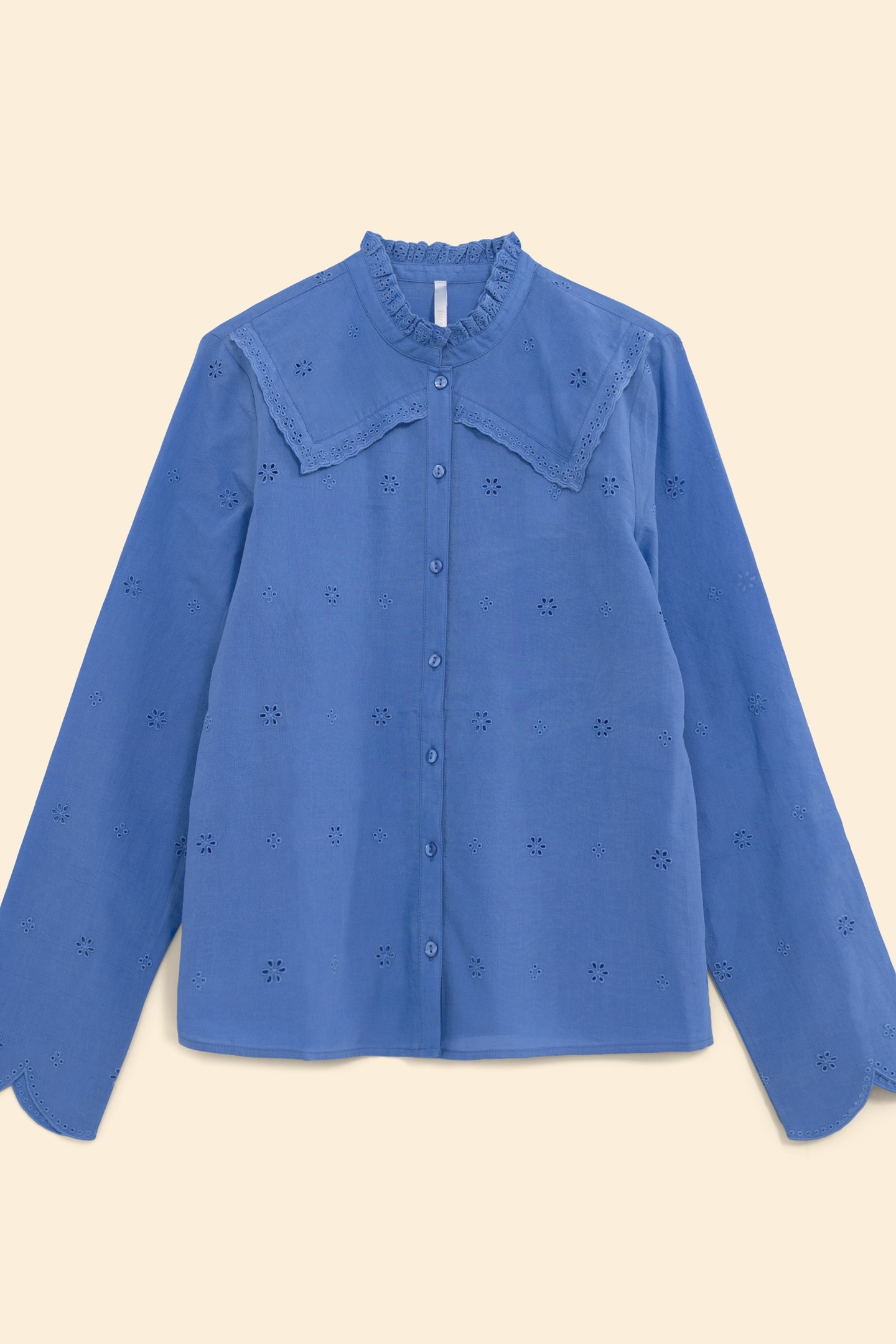 BLUE SHIRT, EMBROIDERY ANGLAISE, SEWN COLLAR BLUE CERULEUM 5