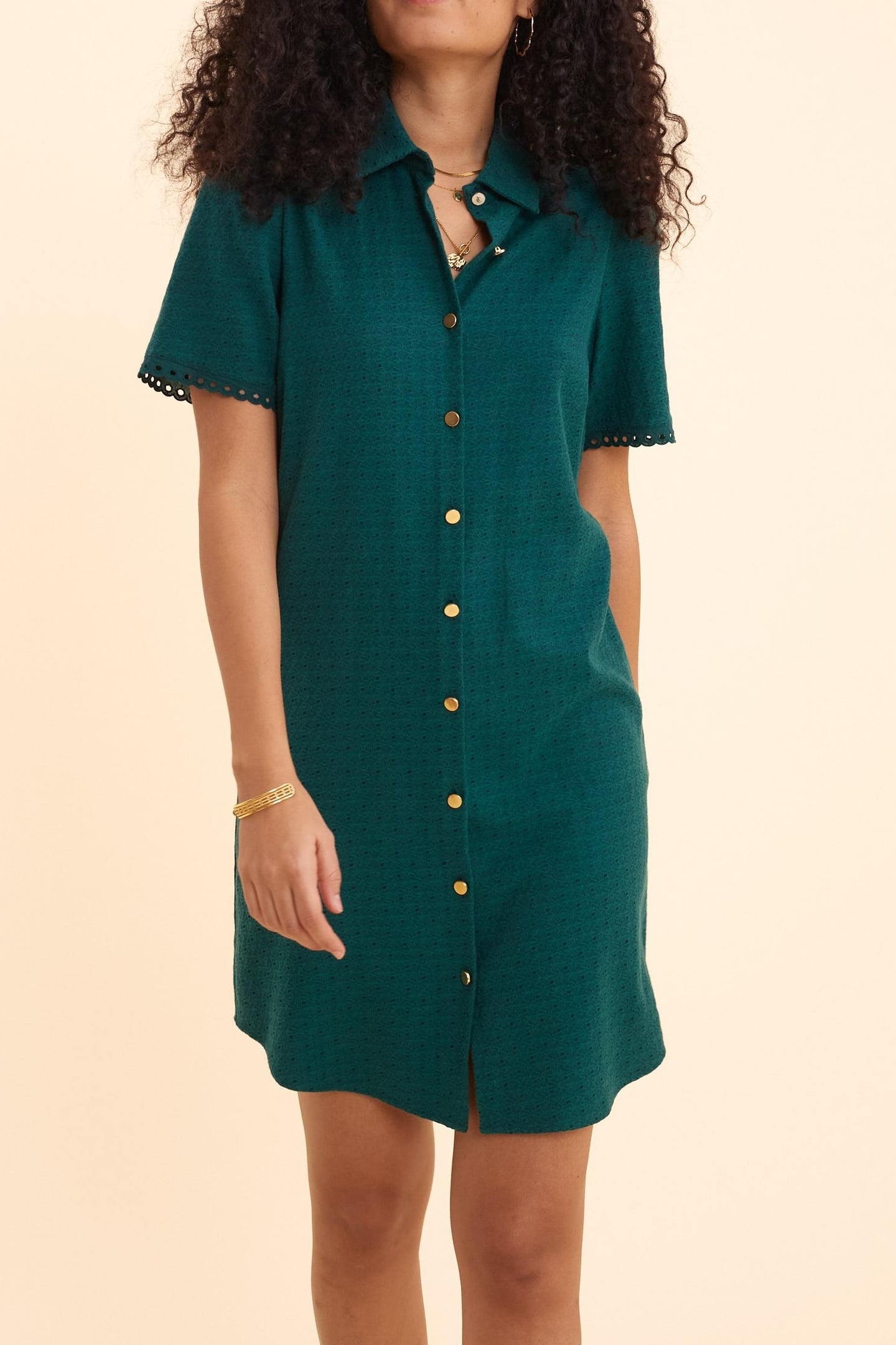 GREEN DECORATIVE JACQUARD SHIRT DRESS GREEN 2