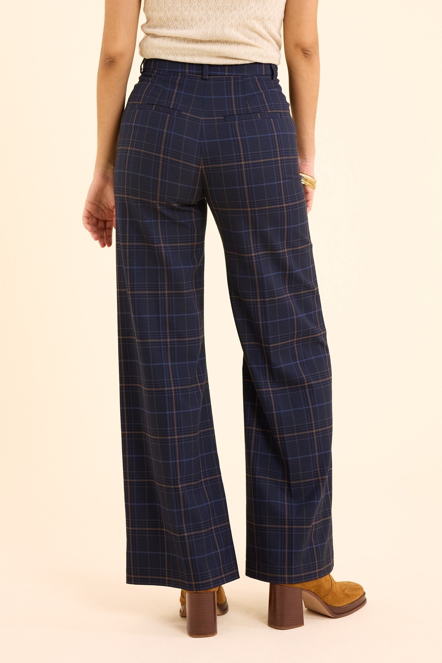 NAVY CHECK SUIT TROUSERS MARINE 5