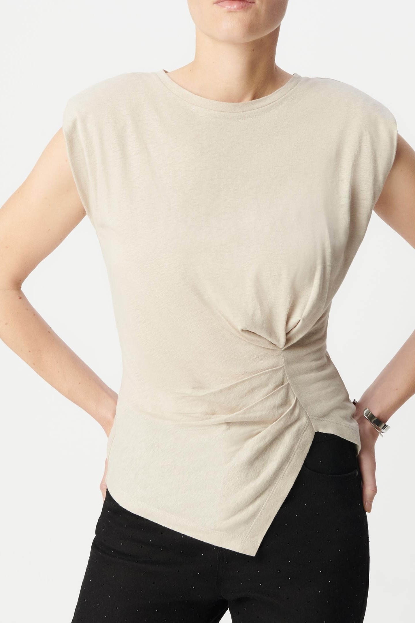 BEIGE SLEEVELESS TEE WITH DRAPED EFFECT 2