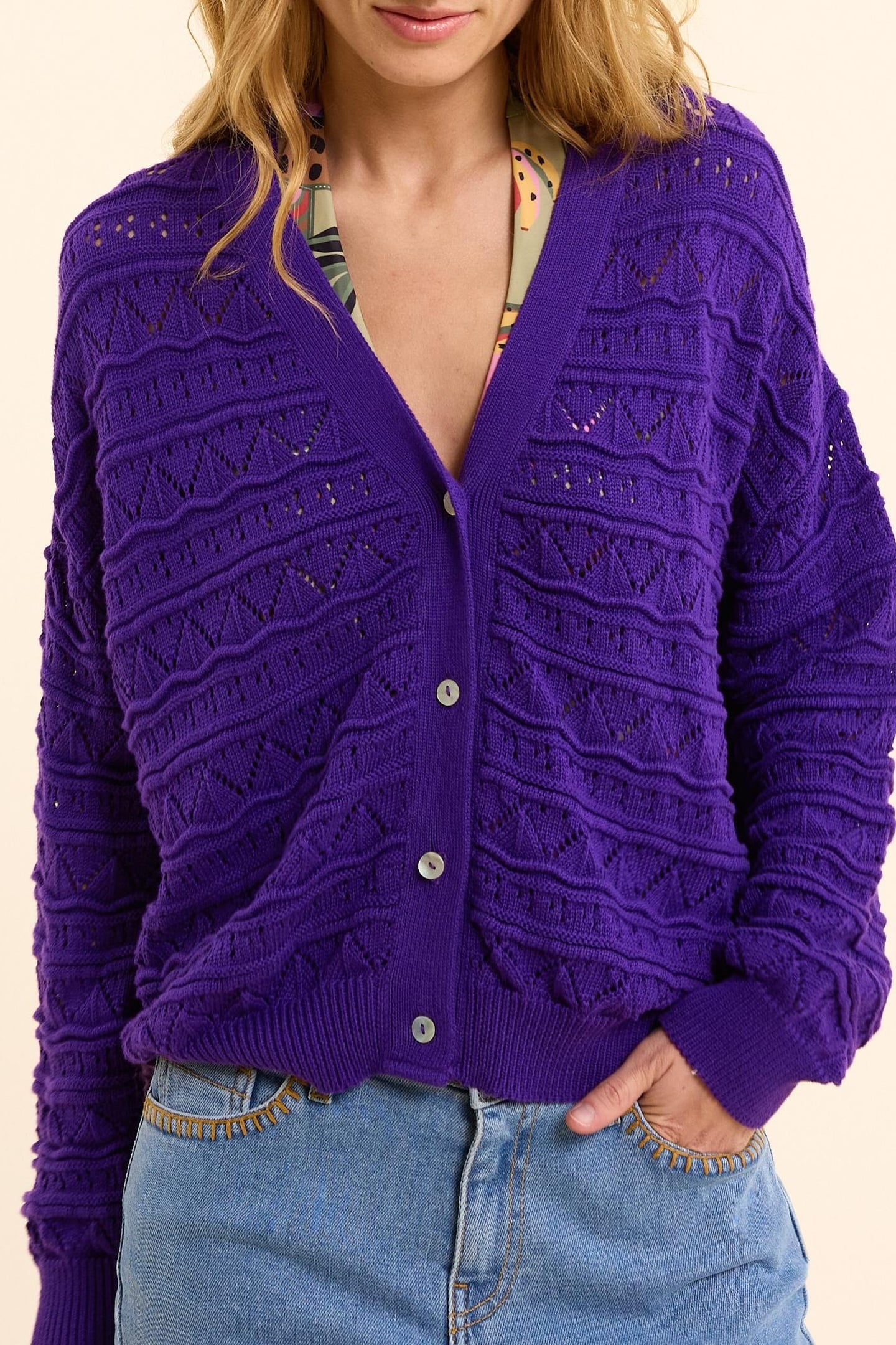 FANCY OPENWORK PURPLE CARDIGAN INK 1