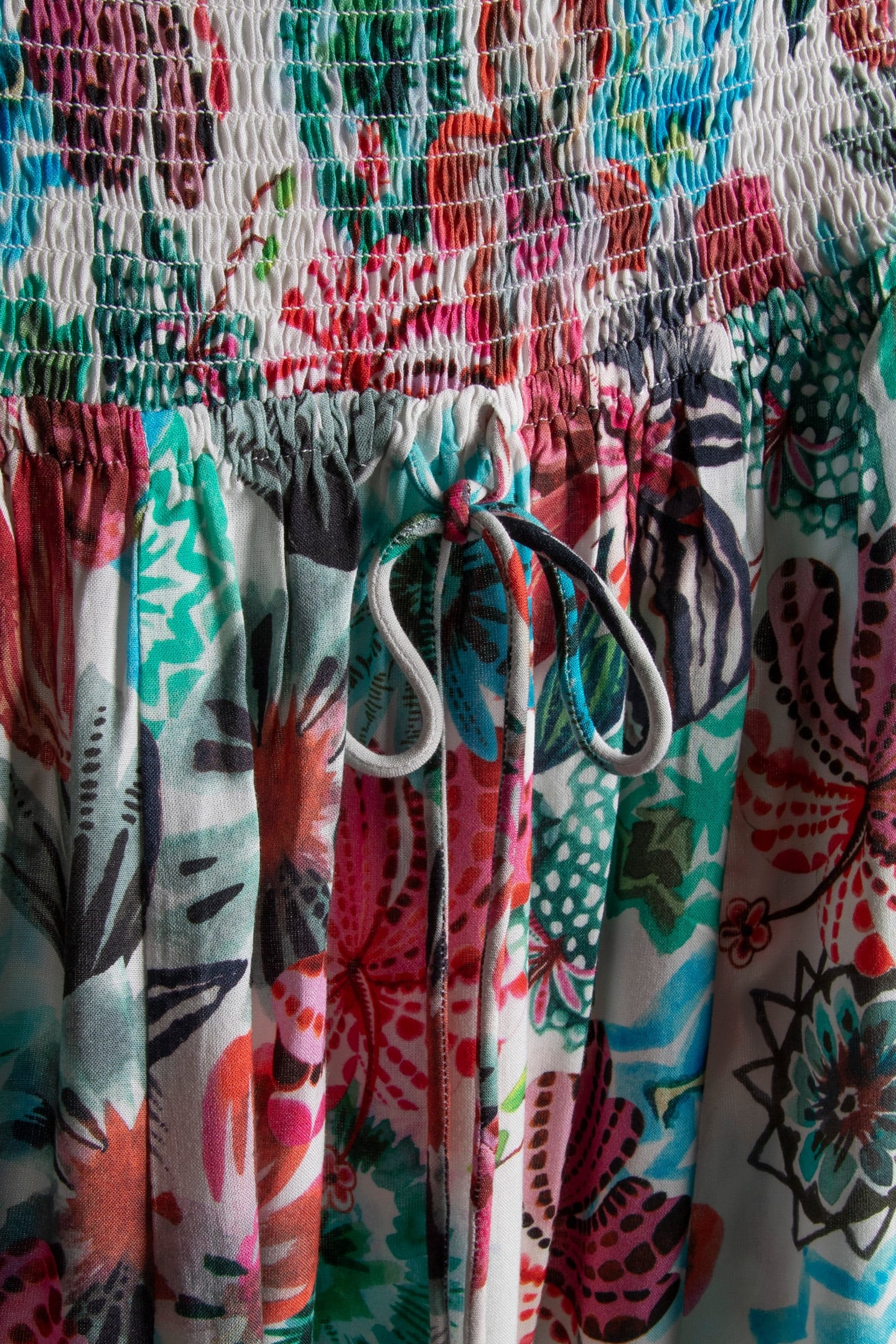 SMOCKED SKIRT MAGIC IN OFFWHITE WITH FLORAL MEDLEY PRINT 4