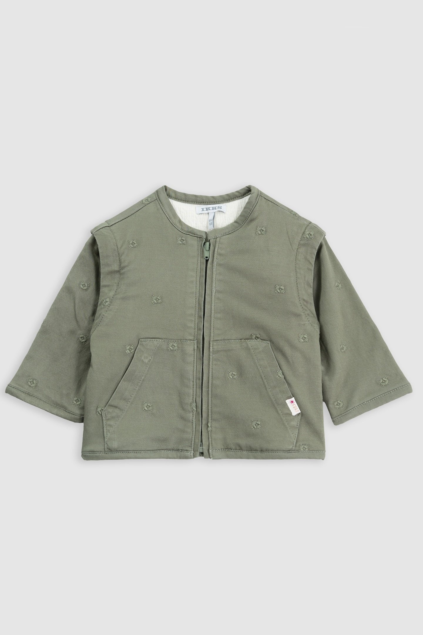 EMBROIDERED KHAKI JACKET WITH REMOVABLE SLEEVES 1