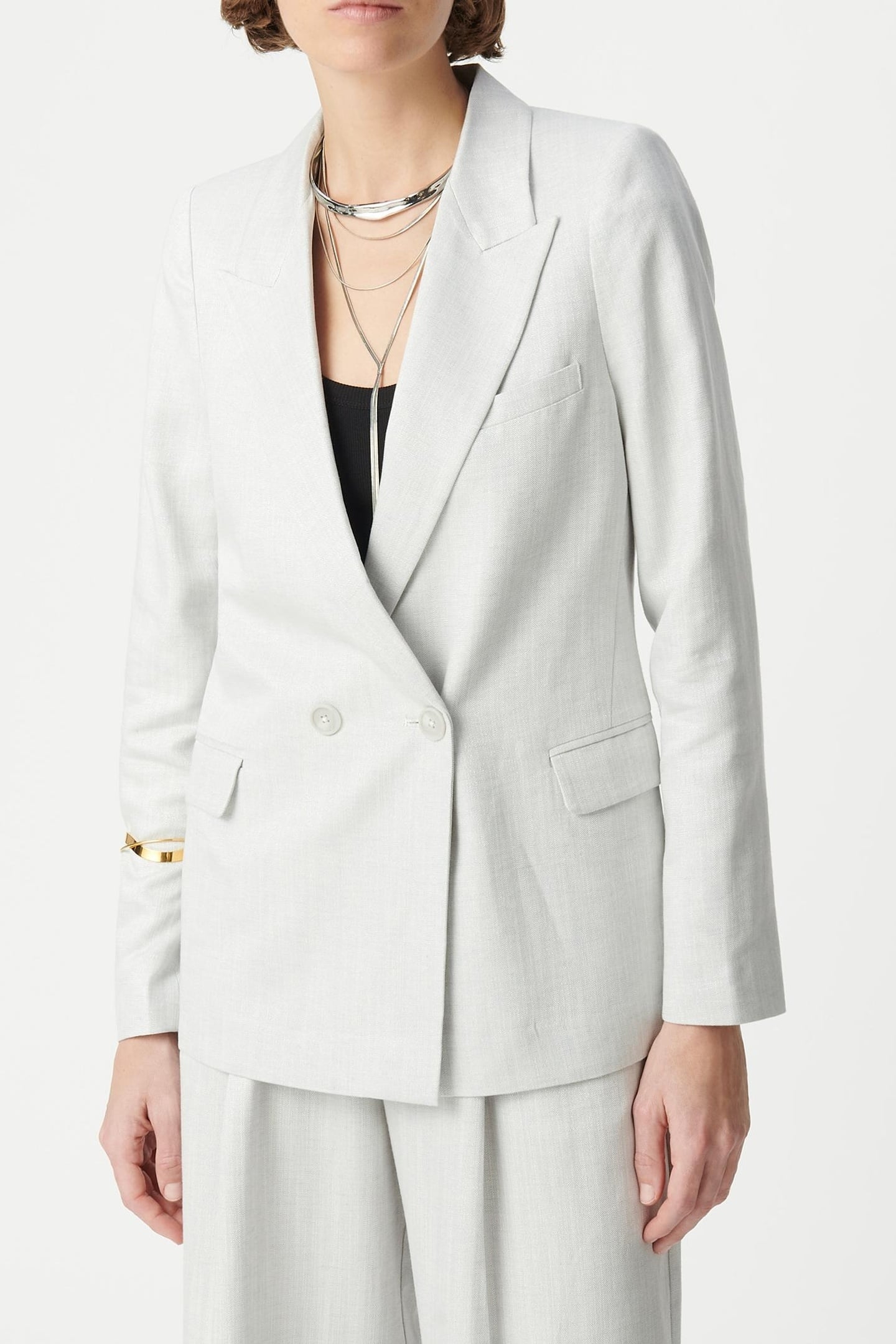 GREY SEQUINED DOUBLE-BREASTED SUIT JACKET 2