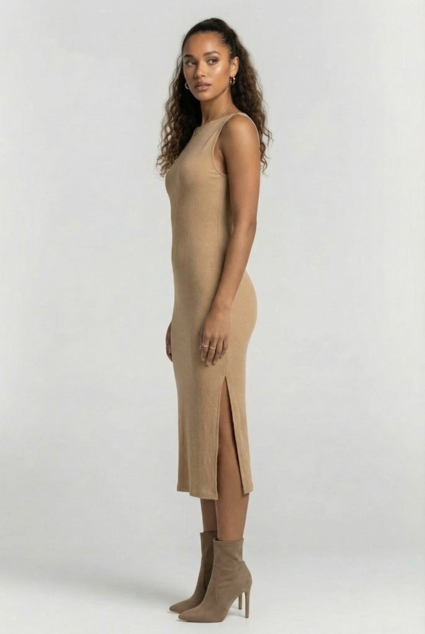 SLASH NECK RIB DRESS MIDI INCENSE 3