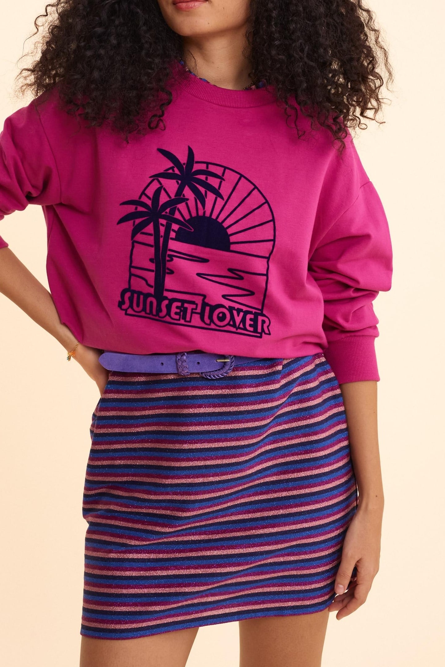 PINK FLOCKED VELOUR SUNSET SWEATSHIRT VIOLINE 1