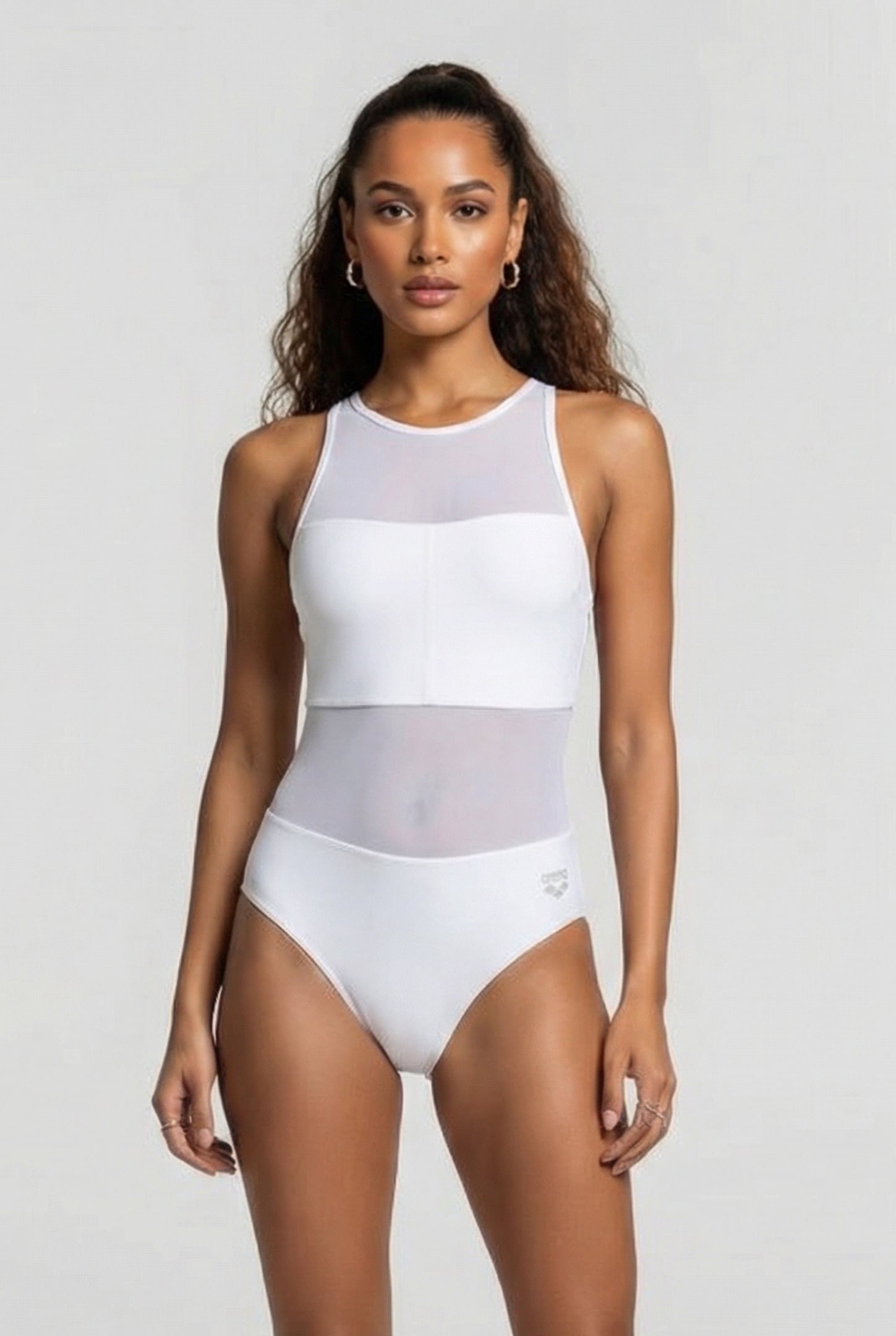 WOMEN'S ARENA MESH SWIMSUIT VENT BACK GR WHITE 1