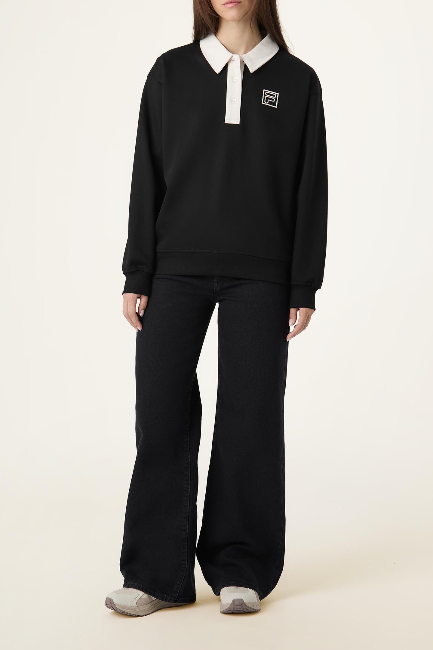 LAGRIO LOOSE POLO SWEATSHIRT BLACK-EGRET 1