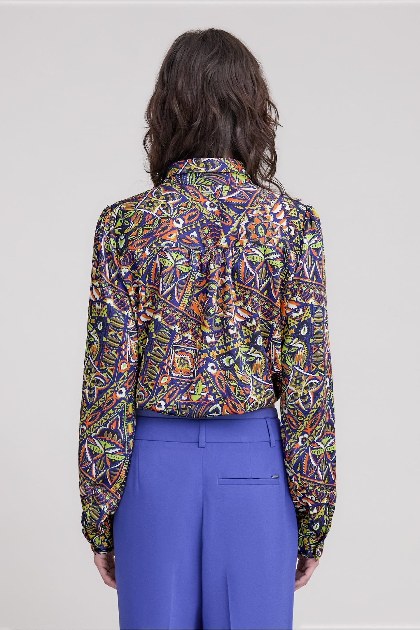 BLUE RECYCLED POLYESTER ETHNIC GRAPHIC SHIRT 3