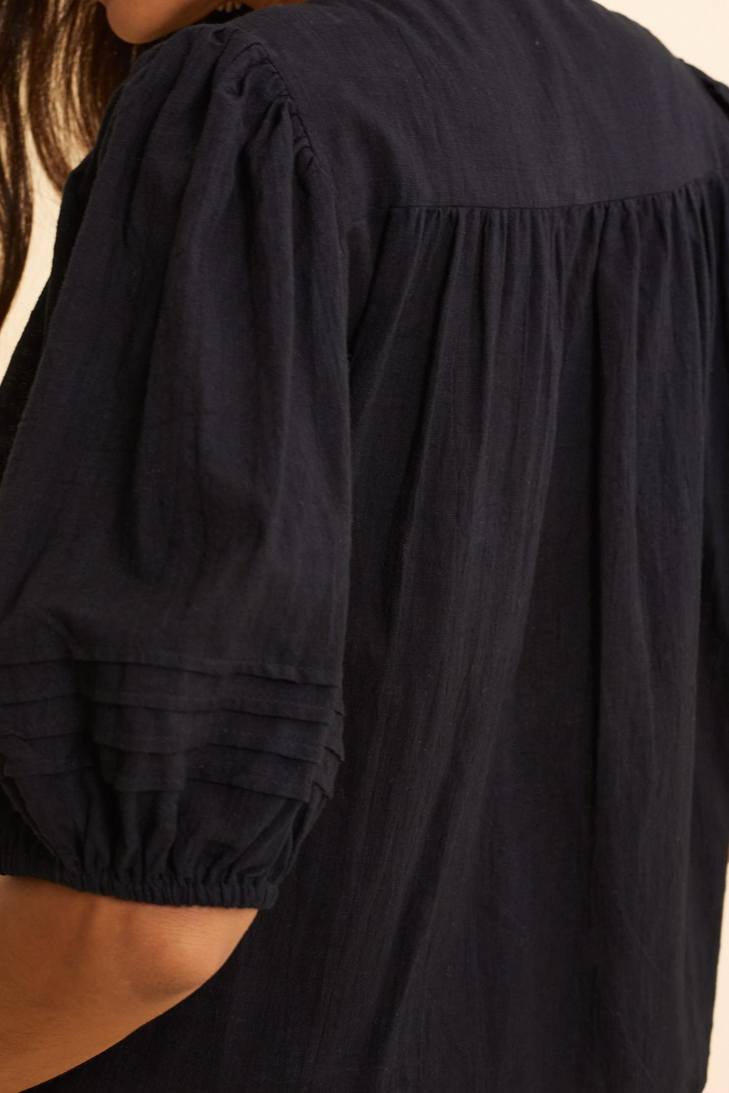 BLACK EMBROIDERED BIB BLOUSE BLACK 6