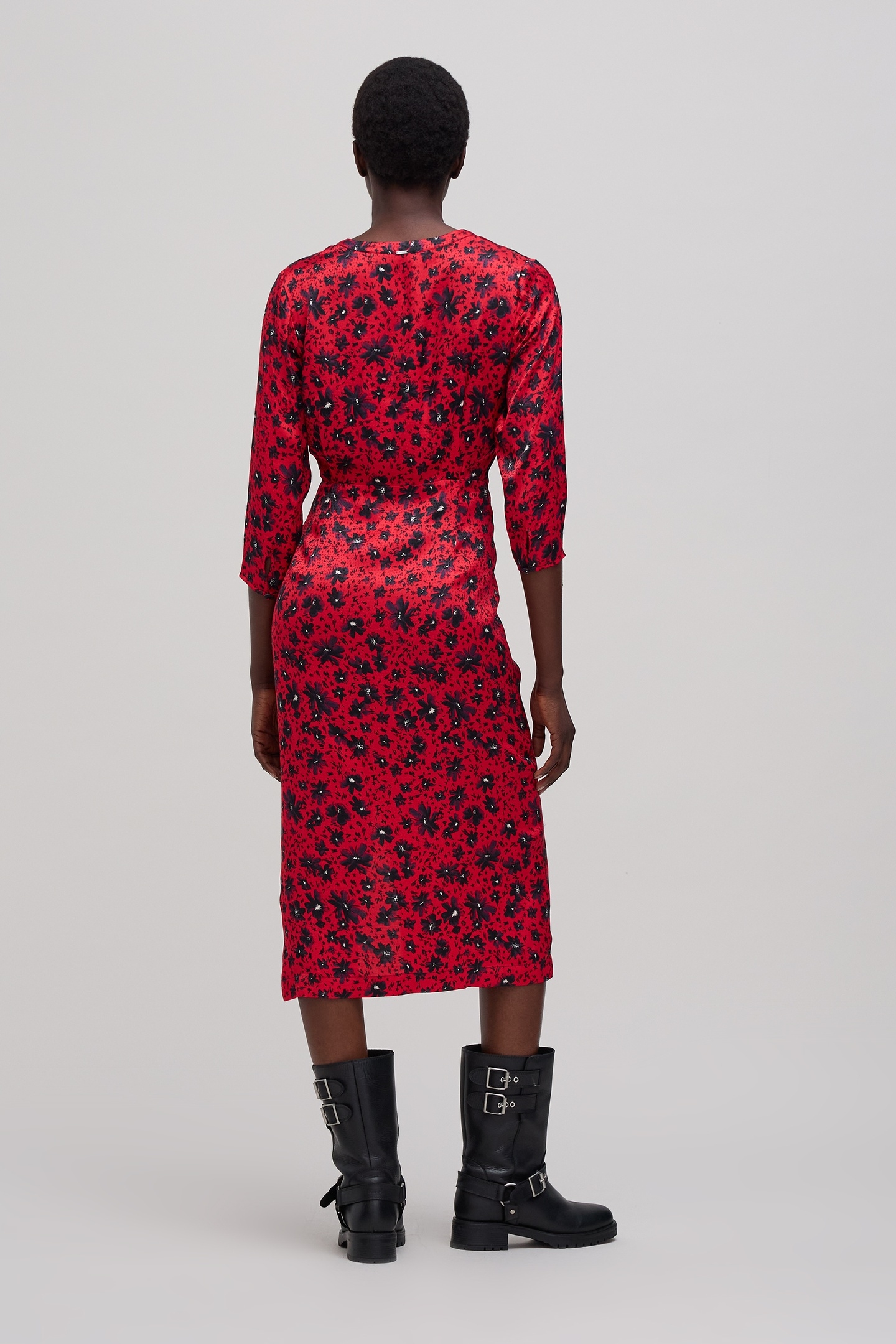 RED FLORAL PRINT MIDI DRESS 3