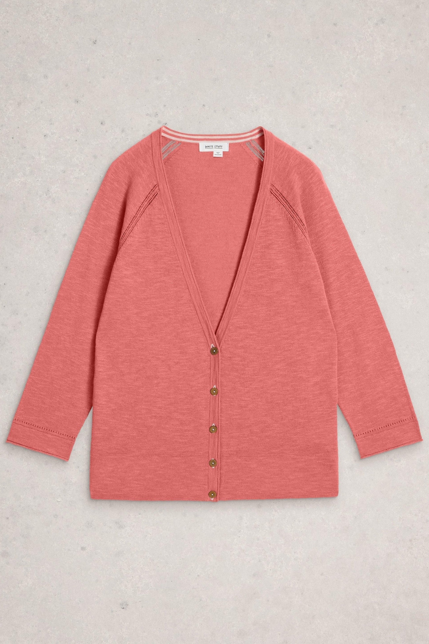 NARIA LINEN BLEND CARDI MID CORAL 3