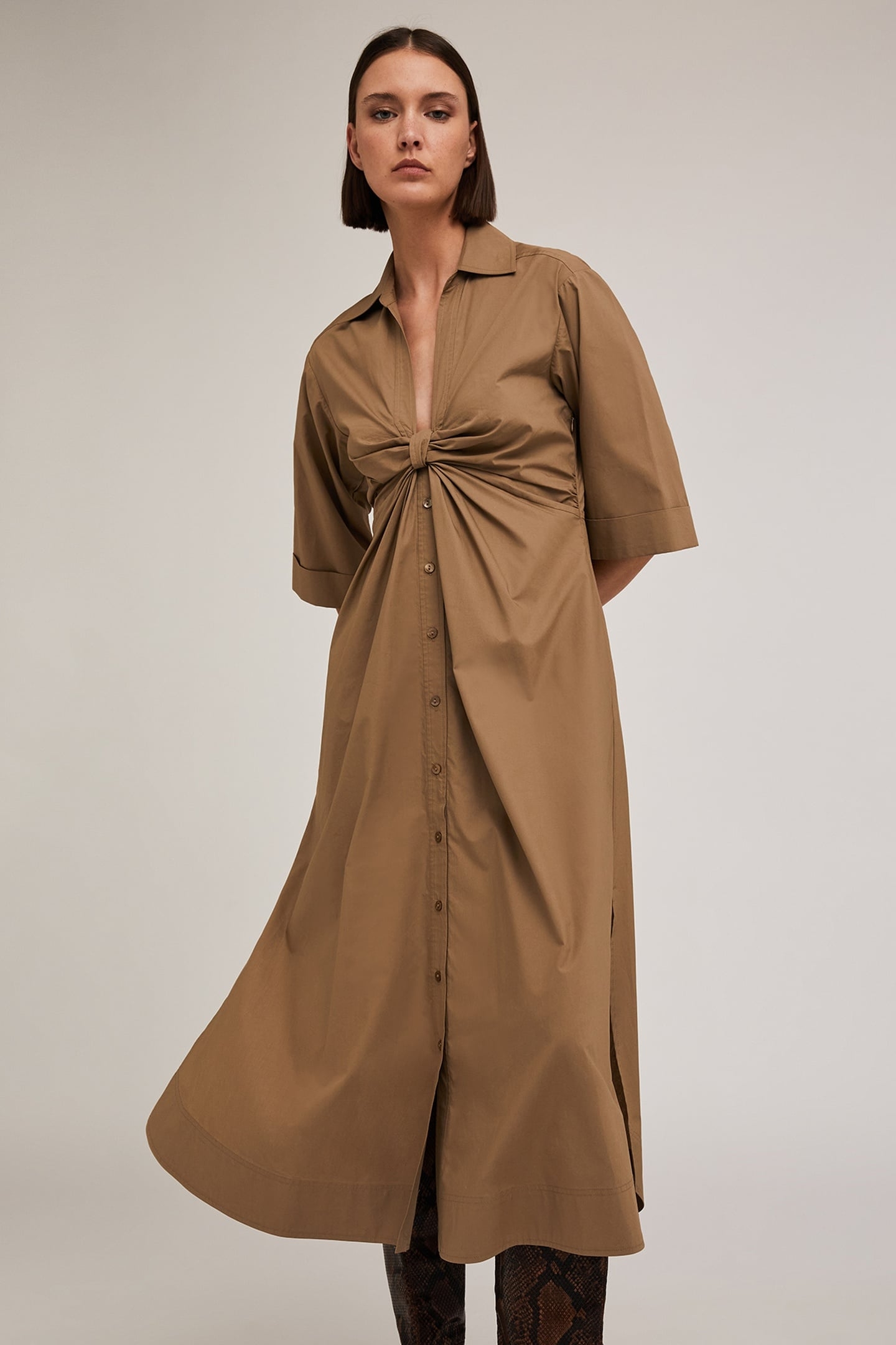 CHEMISIER DRESS WITH KNOT BROWN 3