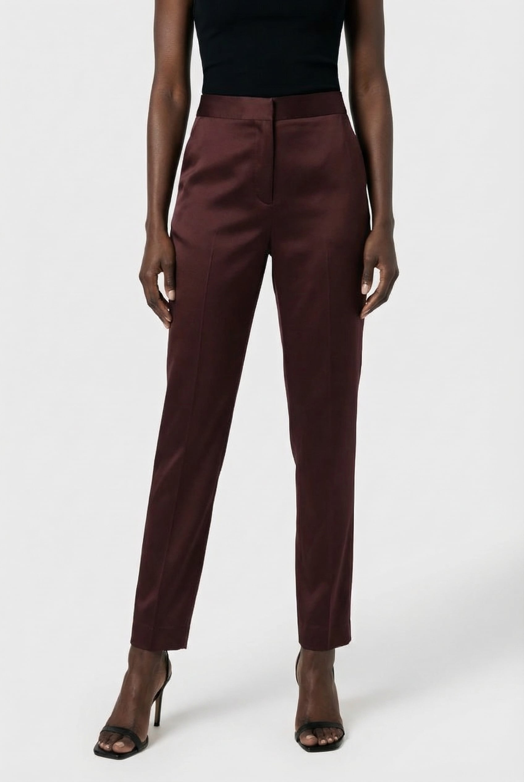 PF ENID SATIN TAPRD TROUSER BITTER CHOCOLATE 1