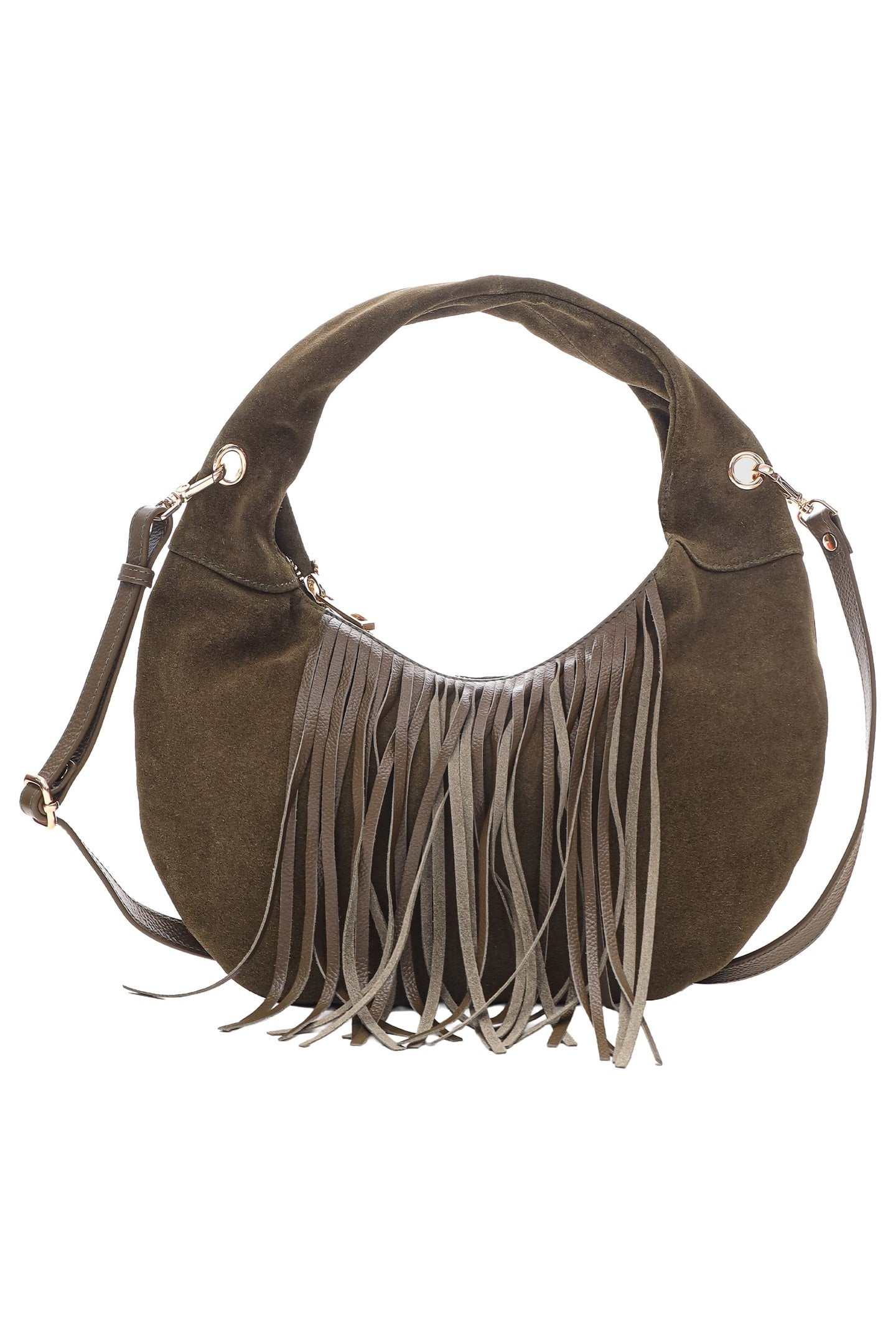 MINI GABI SUEDE FRINGE DARK OLIVE W. GOLD 1