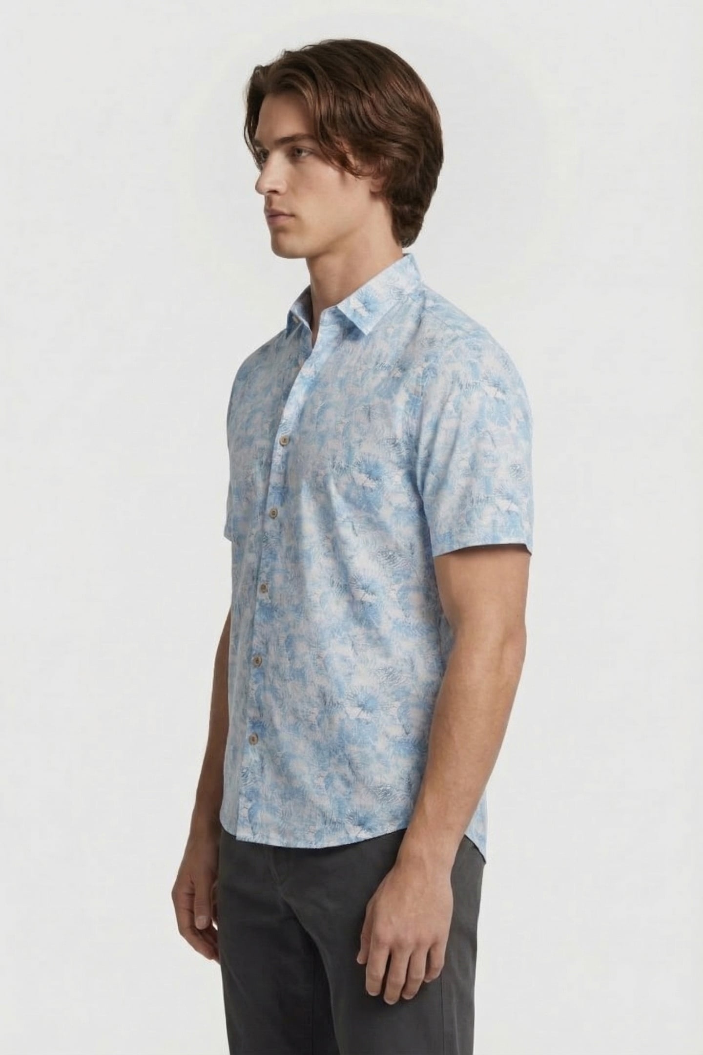 SHIRT SHORT SLEEVE ALLOVER PRINTED WITH LINEN BLUE 4