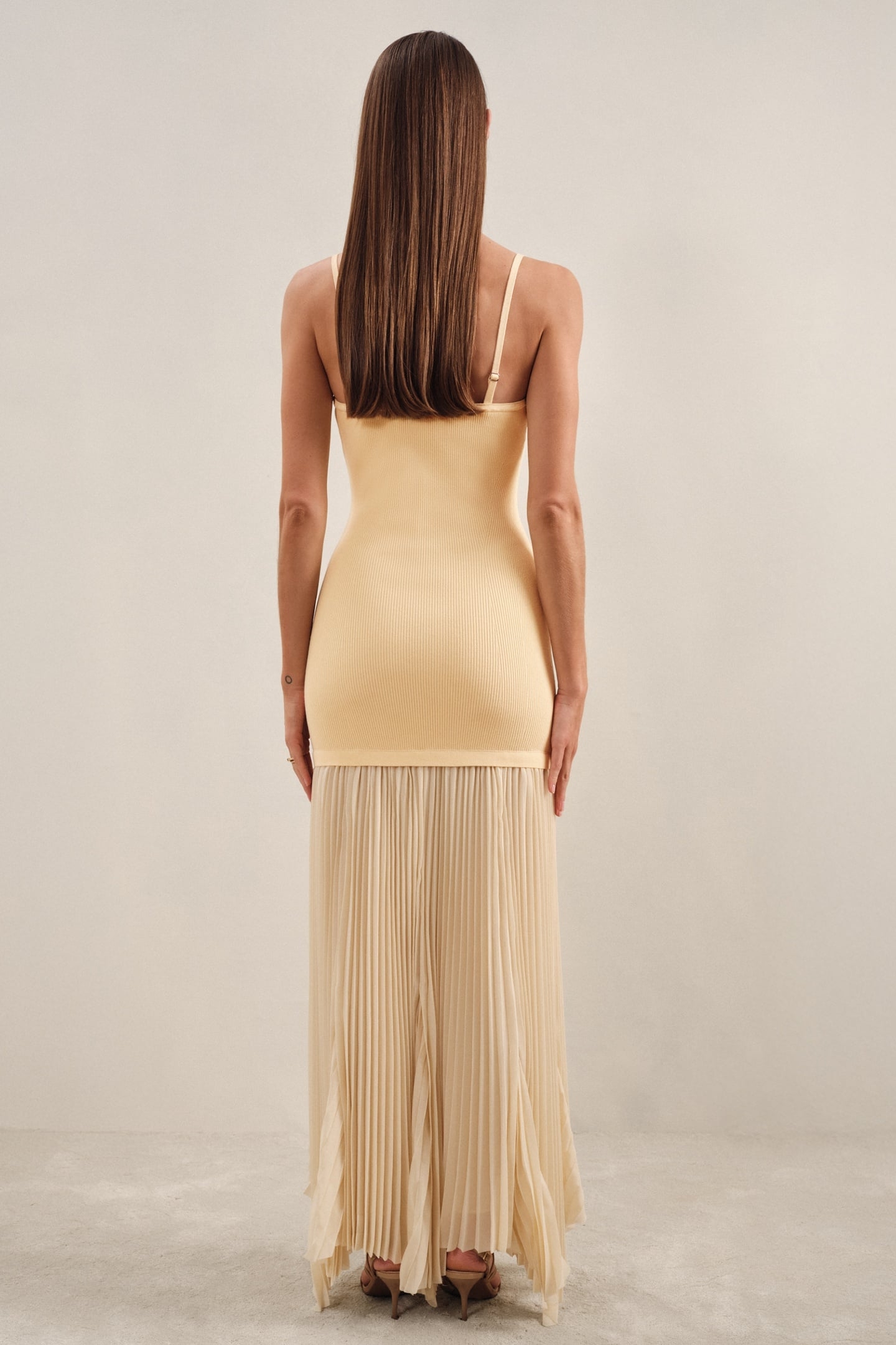 KNIT WOVEN MIDI DRESS YELLOW 2