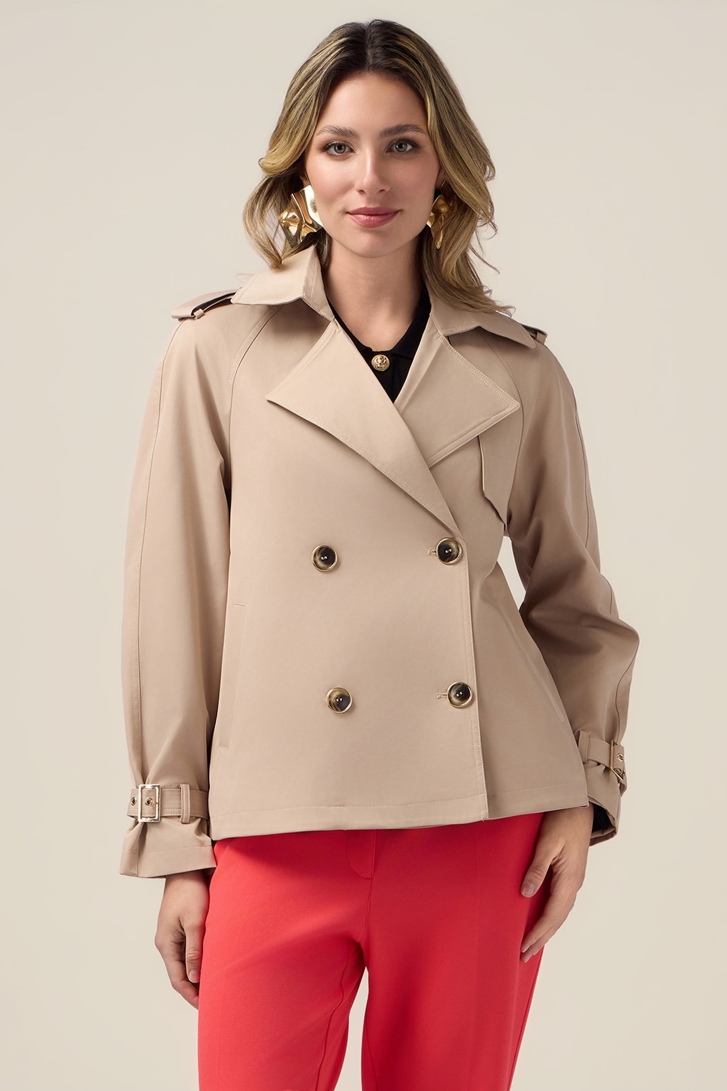 SHORT DOUBLE-BREASTED TRENCH COAT BEIGE 2