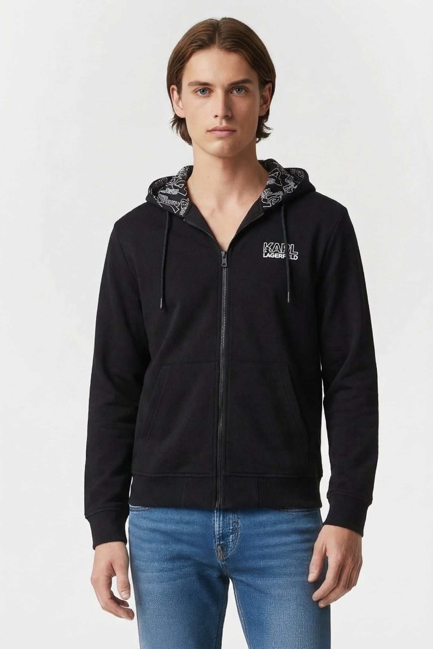 BLACK/WHITE SWEAT HOODY JACKET 1