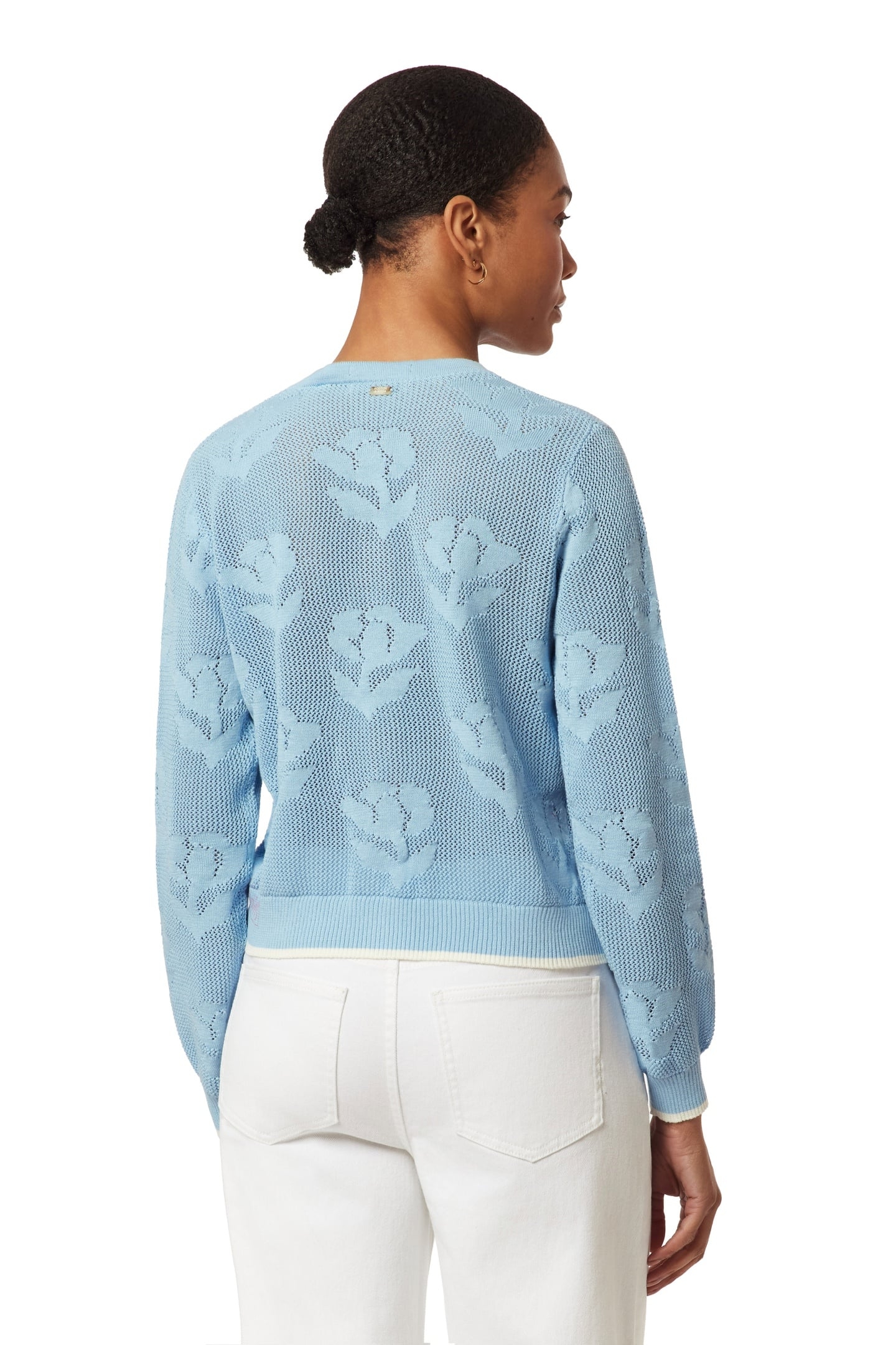 CREW NECK CARDIGAN CERULEAN OPEN KNIT FLORAL 3